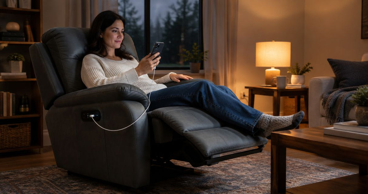 Can a power recliner charge a phone during a power outage?