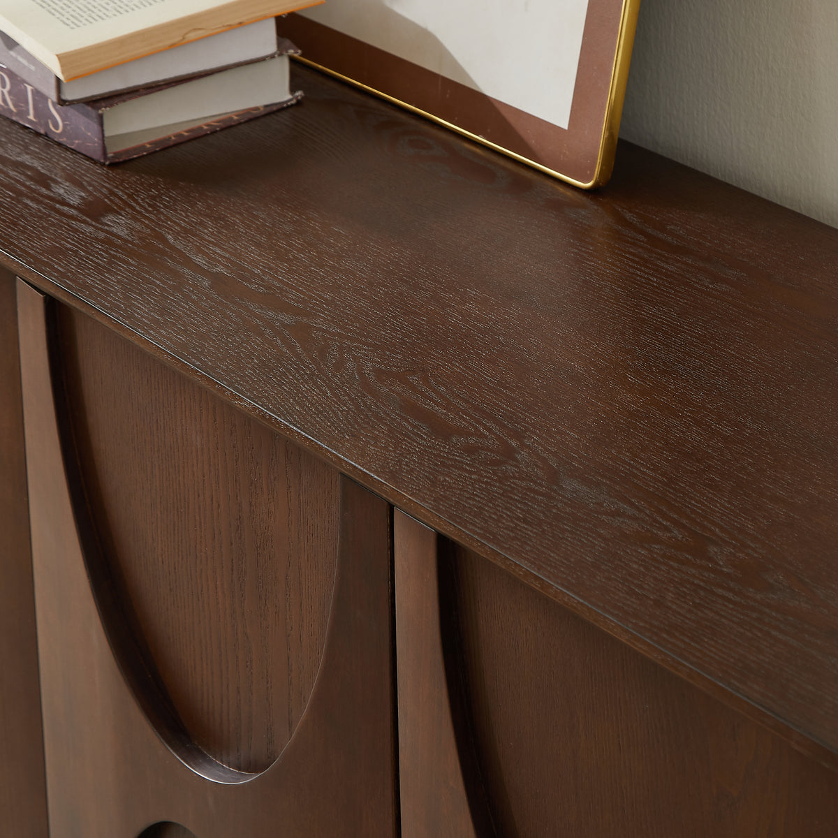 4-Door Accent Cabinet with Carved Wood Doors, Adjustable Shelves & Cable Management