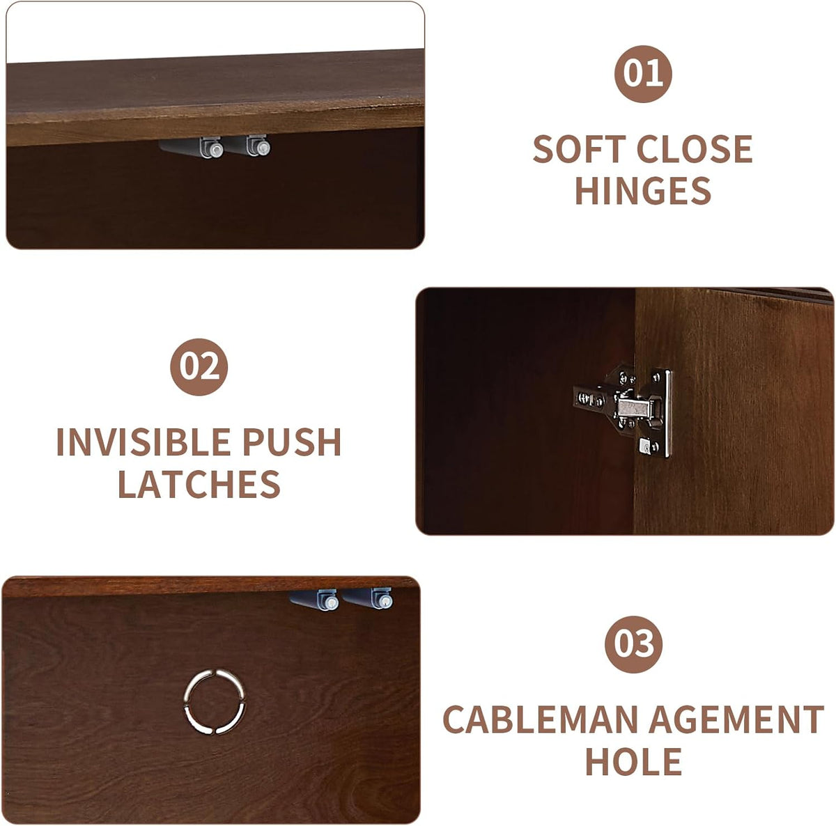 4-Door Accent Cabinet with Carved Wood Doors, Adjustable Shelves & Cable Management