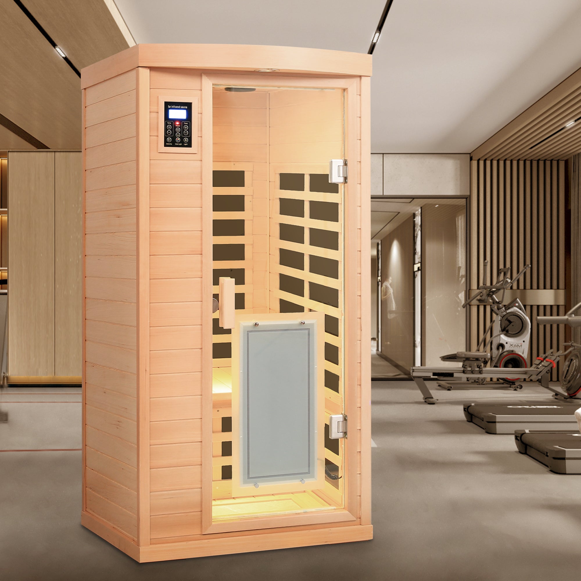 Low EMF 1-Person Hemlock Far-Infrared Indoor Sauna with Heated Glass Door