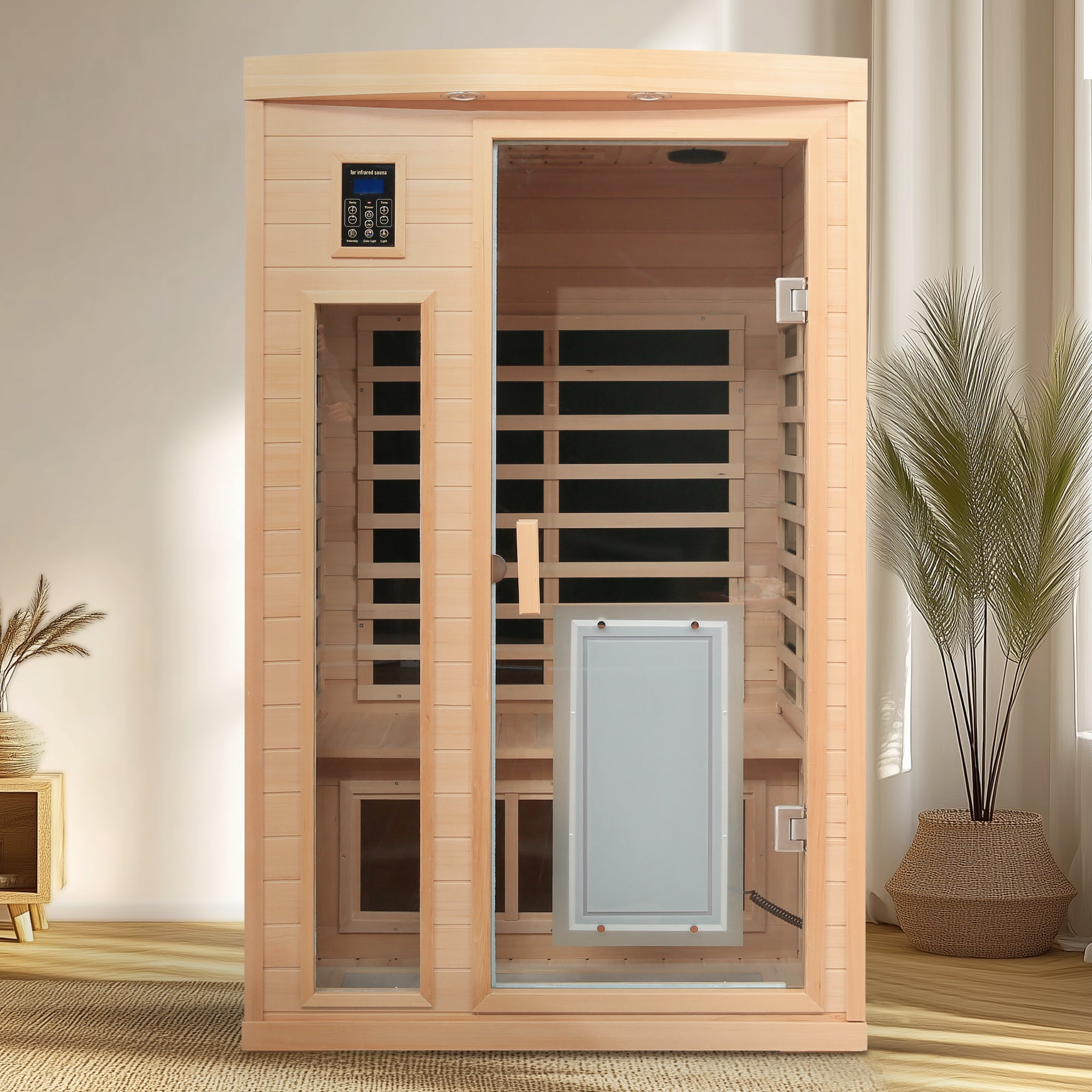 Low EMF Hemlock Far-Infrared 2-Person Indoor Sauna with Glass Door Heater