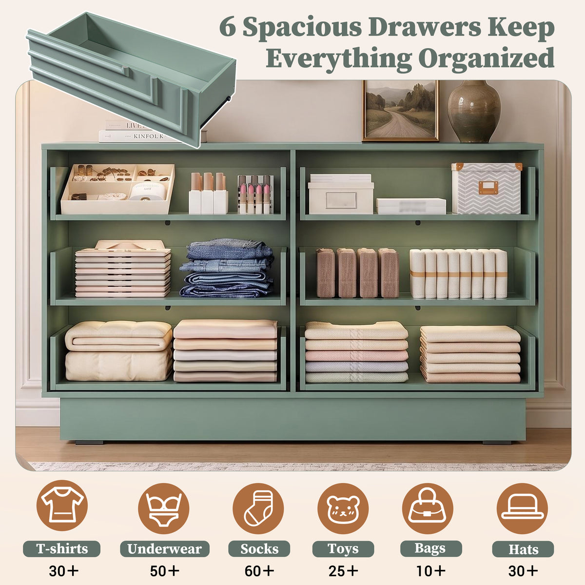 57.2" 6-Drawer Modern Dresser