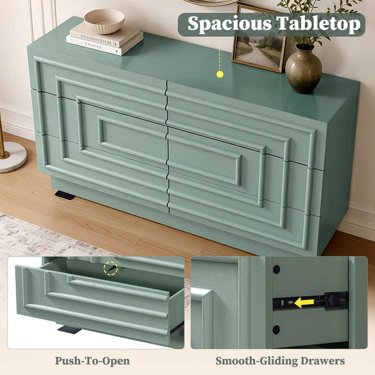 57.2" 6-Drawer Modern Dresser