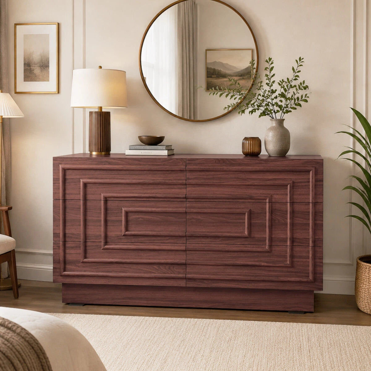 57.2" 6-Drawer Modern Dresser