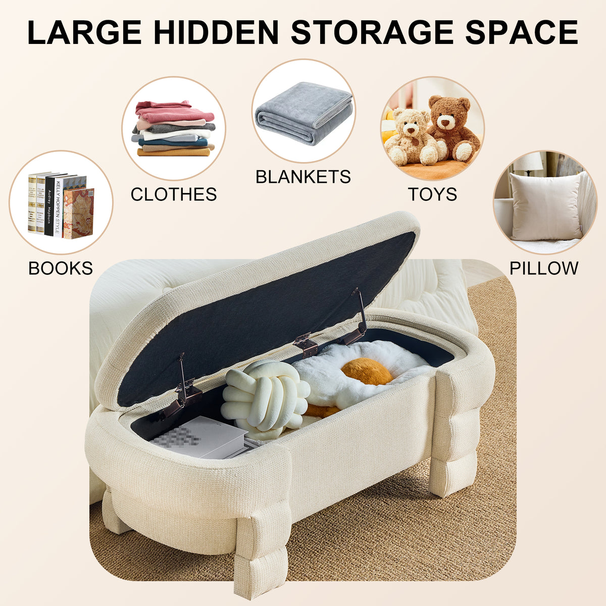 48.8" Chenille Storage Bench with Cushioned Seat