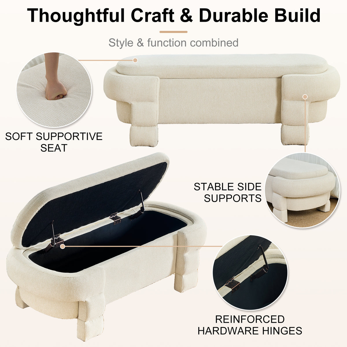 48.8" Chenille Storage Bench with Cushioned Seat