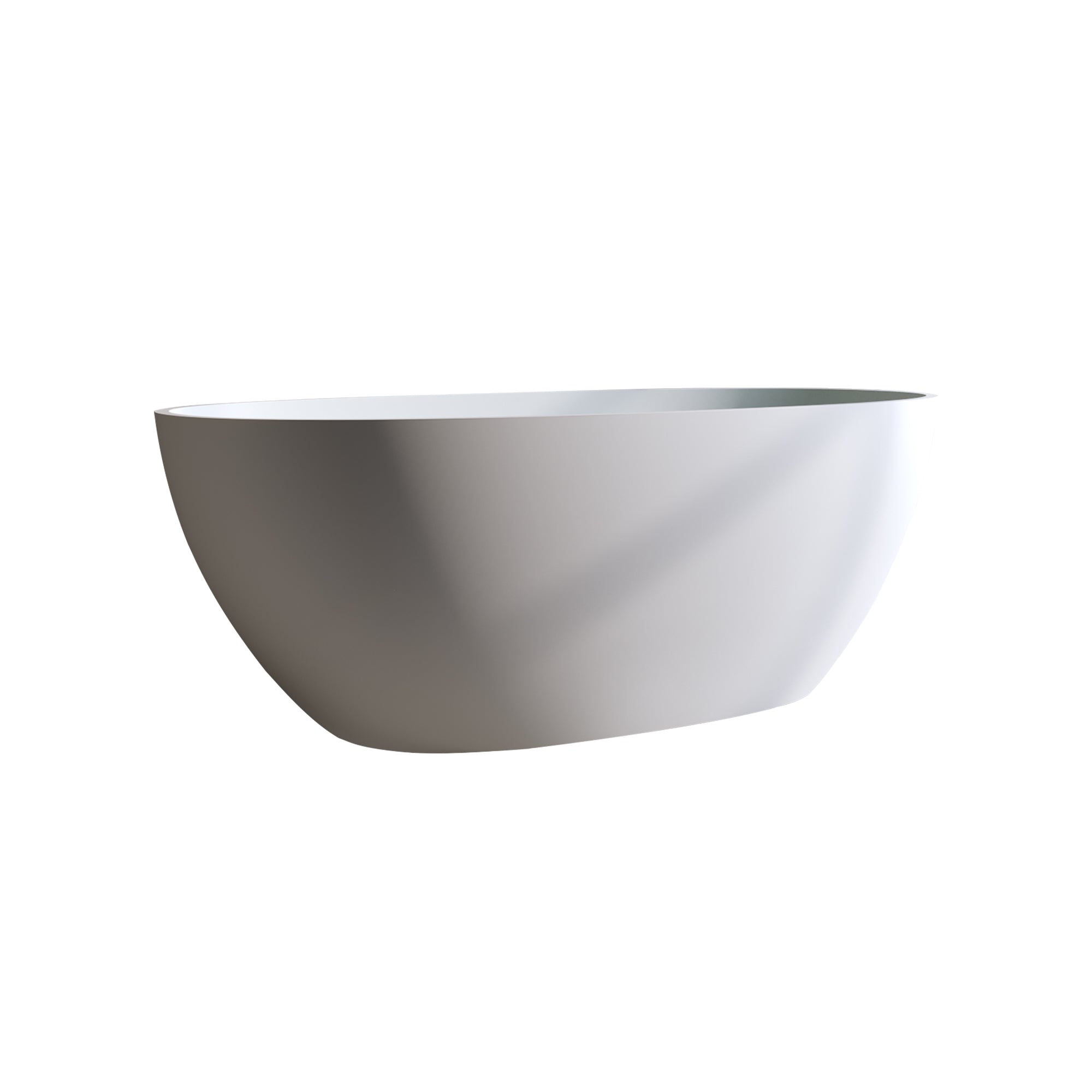 59" Matte White Solid Surface Freestanding Soaking Tub – Stone Resin Oval Bathtub with Thick Edge, Overflow & Pop-Up Drain