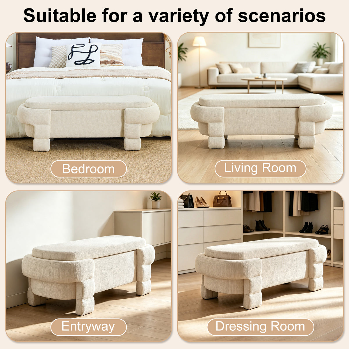 48.8" Chenille Storage Bench with Cushioned Seat