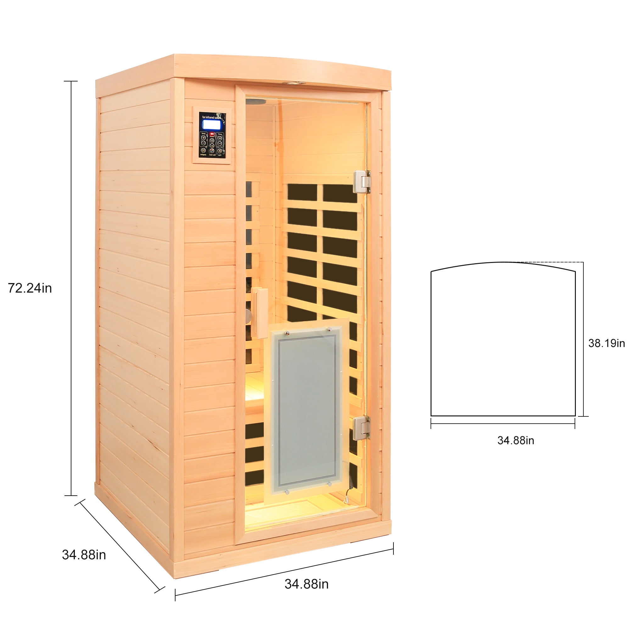 Low EMF 1-Person Hemlock Far-Infrared Indoor Sauna with Heated Glass Door