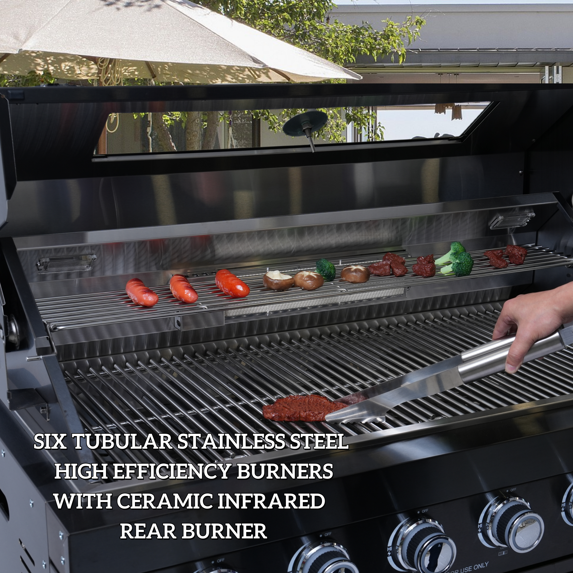 43" 6-Burner Stainless Steel Outdoor Kitchen Island Grill with Wine Cooler, Sink & Rotisserie Kit