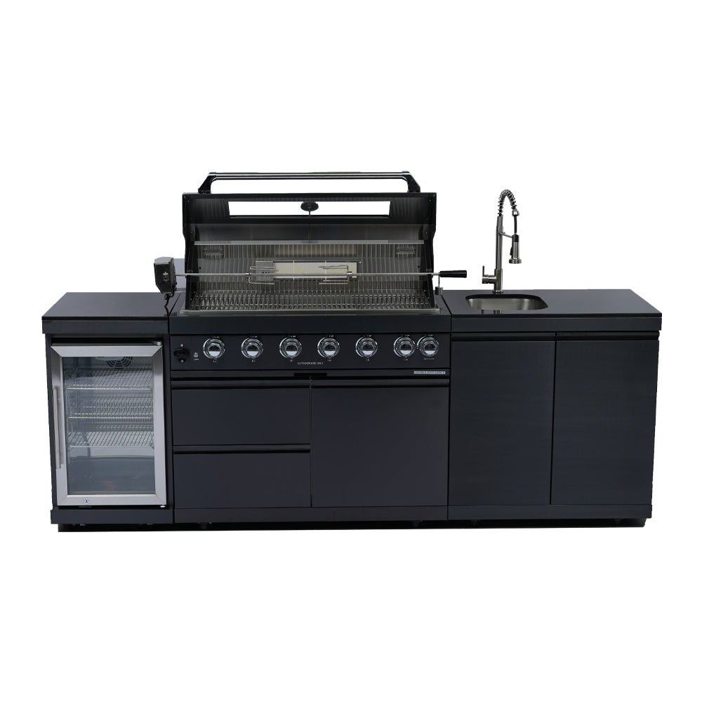 43" 6-Burner Stainless Steel Outdoor Kitchen Island Grill with Wine Cooler, Sink & Rotisserie Kit