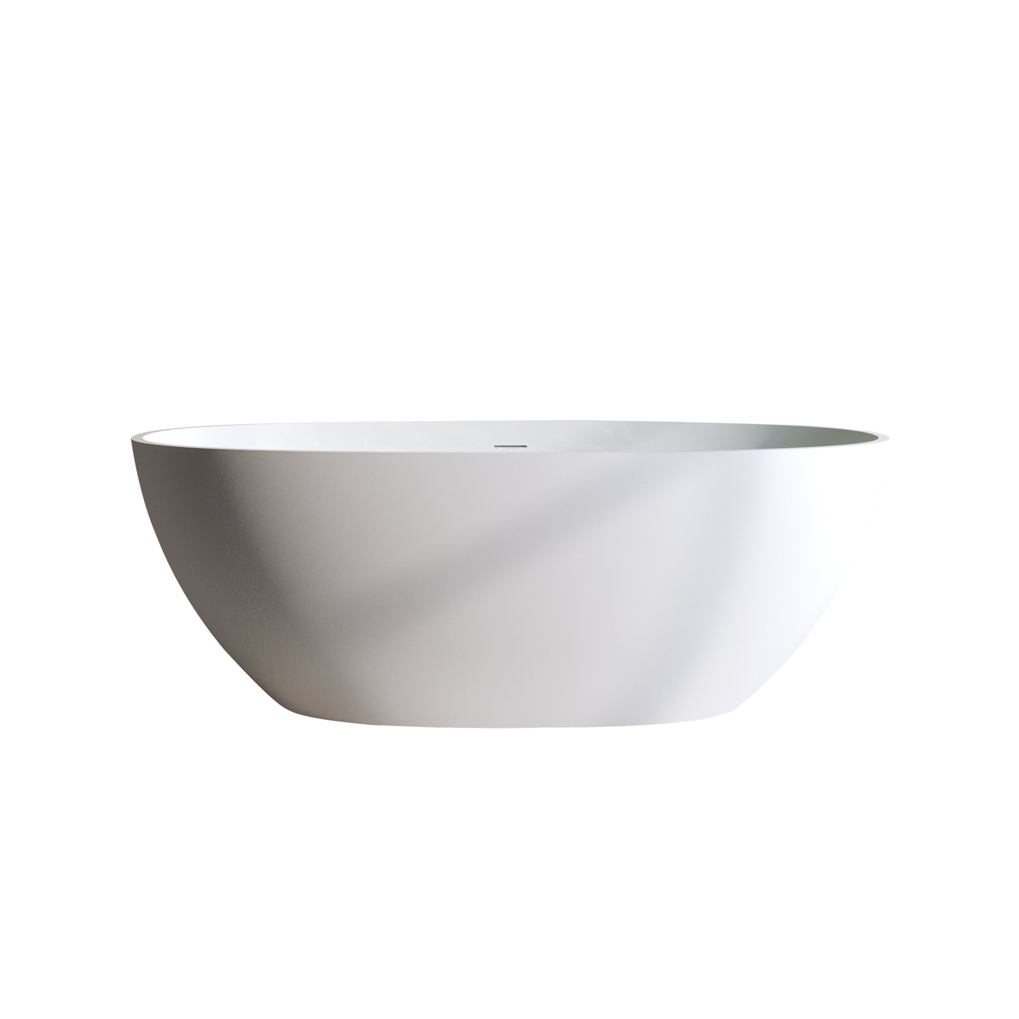 59" Matte White Solid Surface Freestanding Soaking Tub – Stone Resin Oval Bathtub with Thick Edge, Overflow & Pop-Up Drain