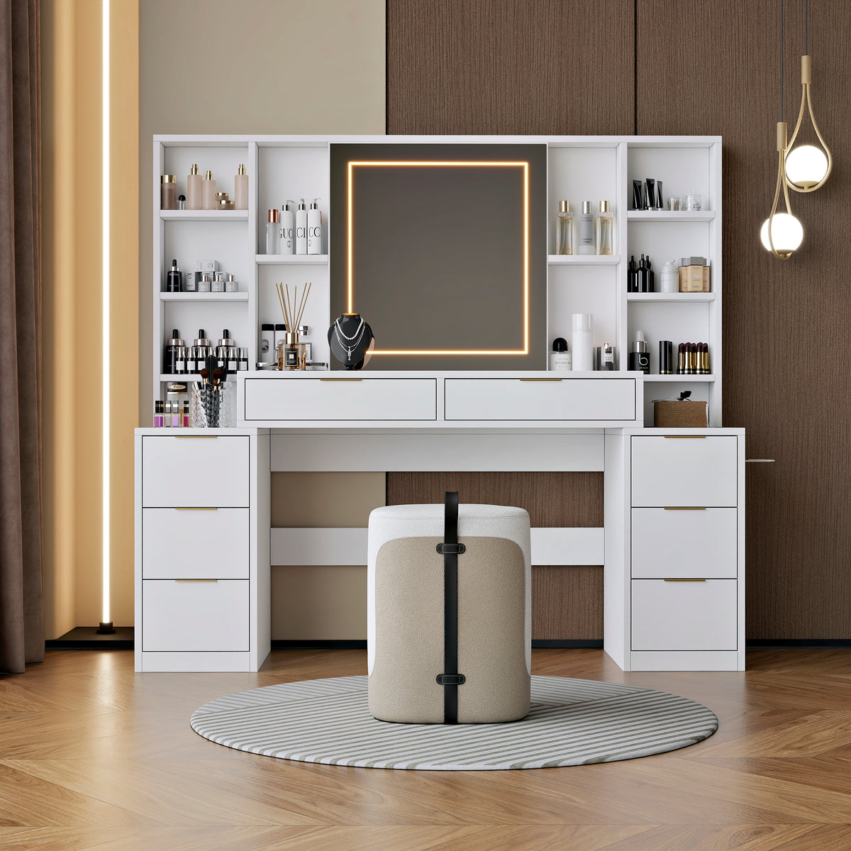 59" Large Makeup Vanity Desk with Mirror & LED Lights