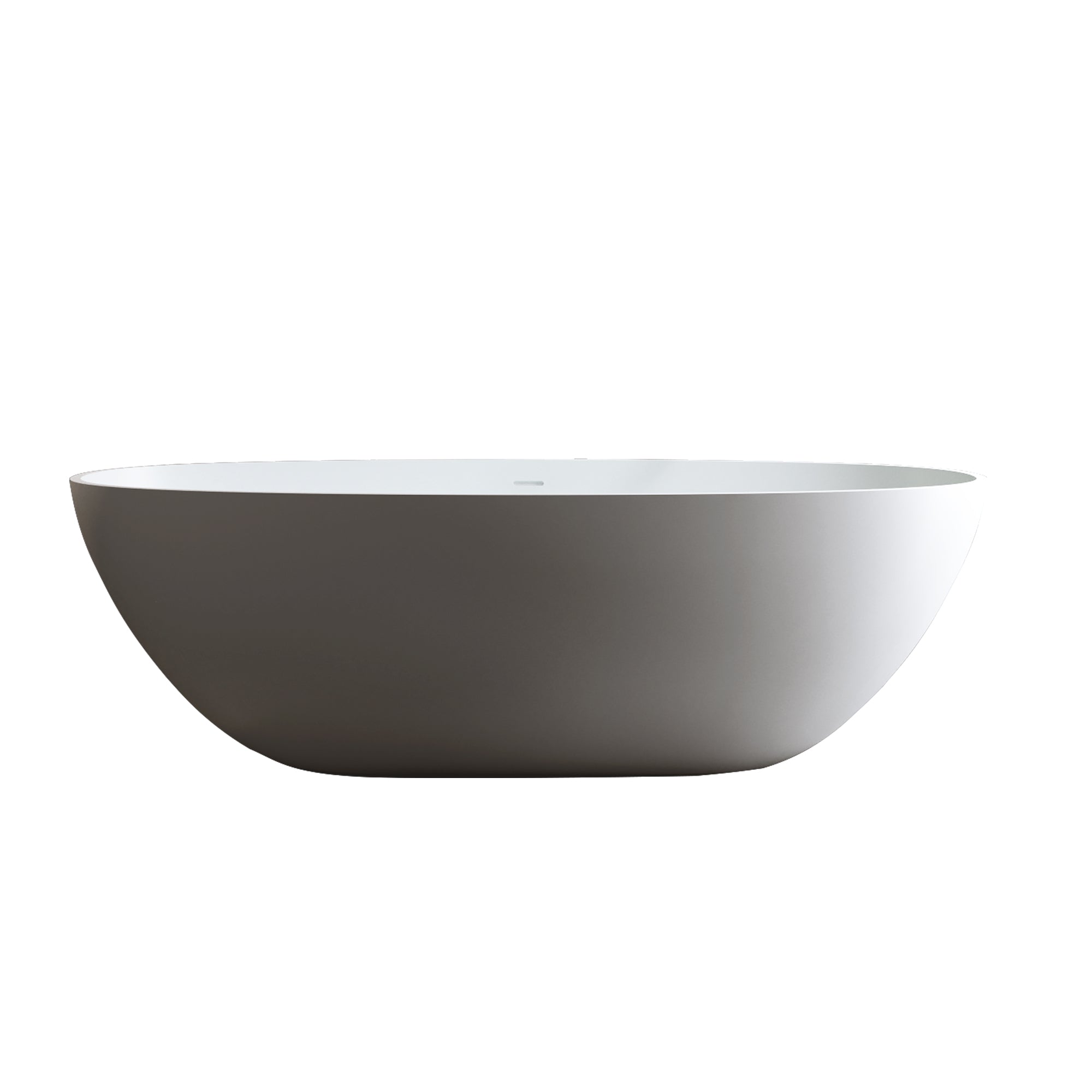 59" Matte White Solid Surface Freestanding Soaking Tub – Stone Resin Oval Bathtub with Thick Edge, Overflow & Pop-Up Drain