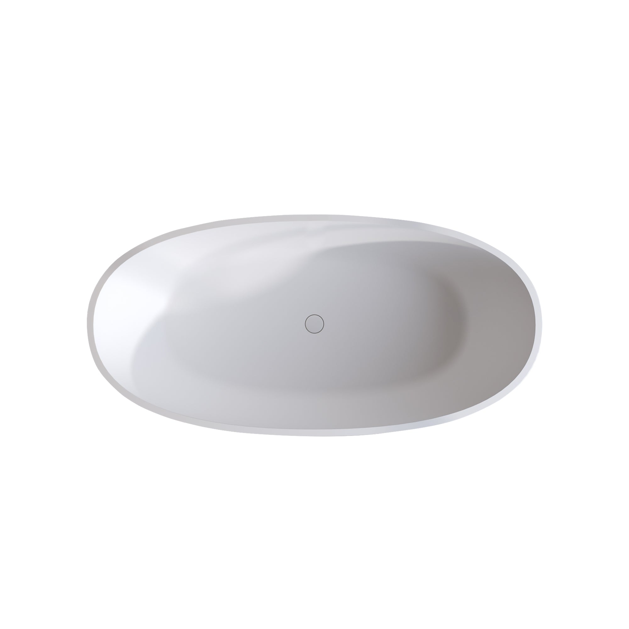 59" Matte White Solid Surface Freestanding Soaking Tub – Stone Resin Oval Bathtub with Thick Edge, Overflow & Pop-Up Drain