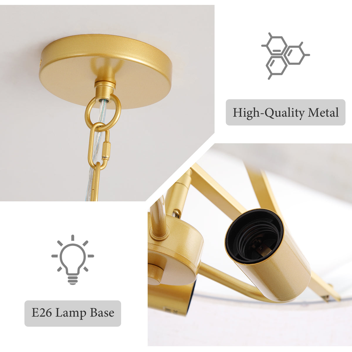 3-Light Gold Drum Pendant Ceiling Light