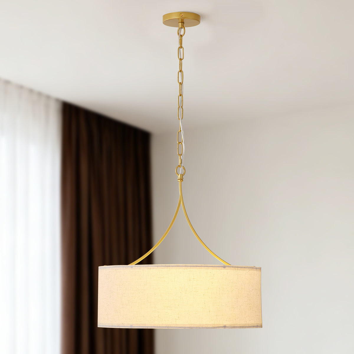 3-Light Gold Drum Pendant Ceiling Light