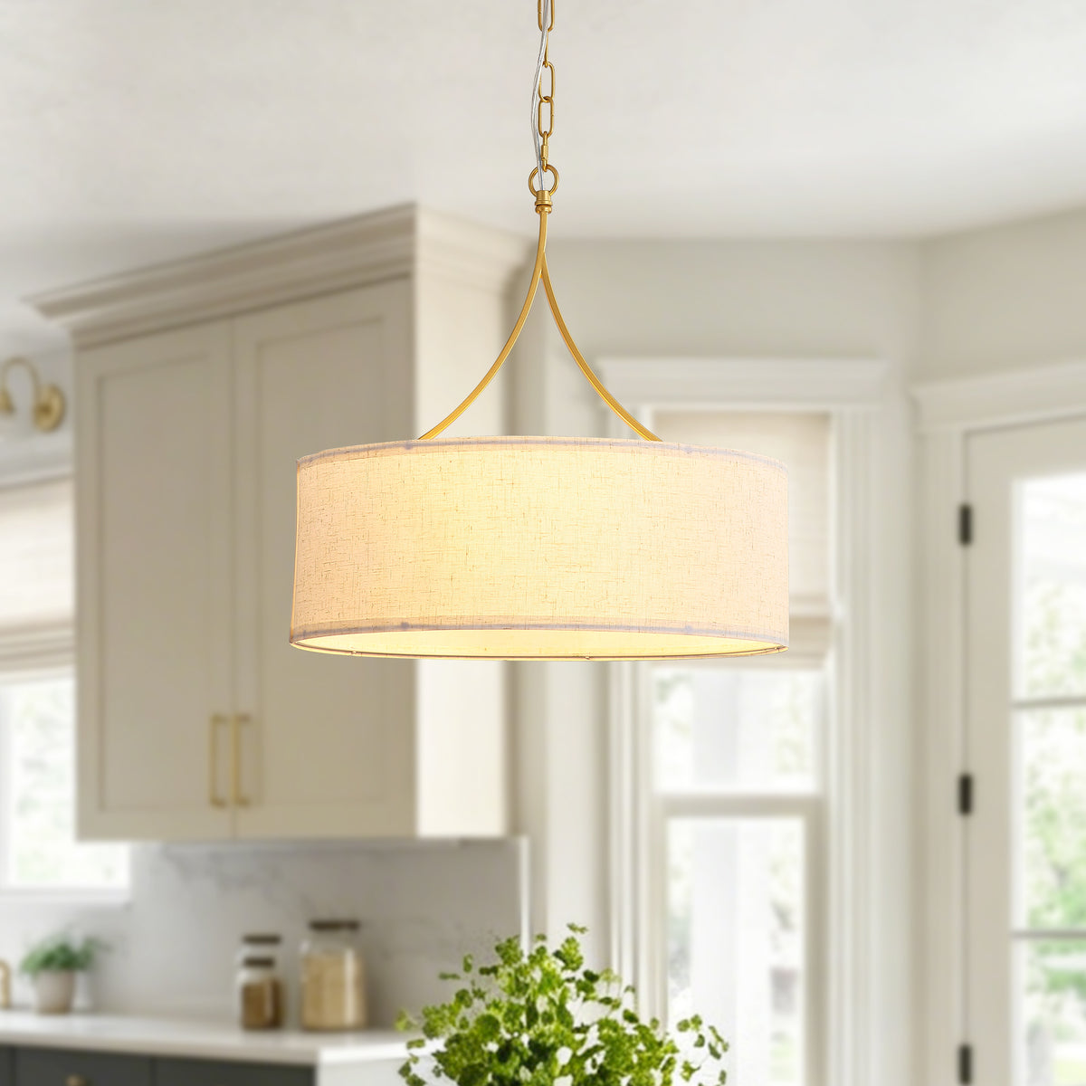 3-Light Gold Drum Pendant Ceiling Light