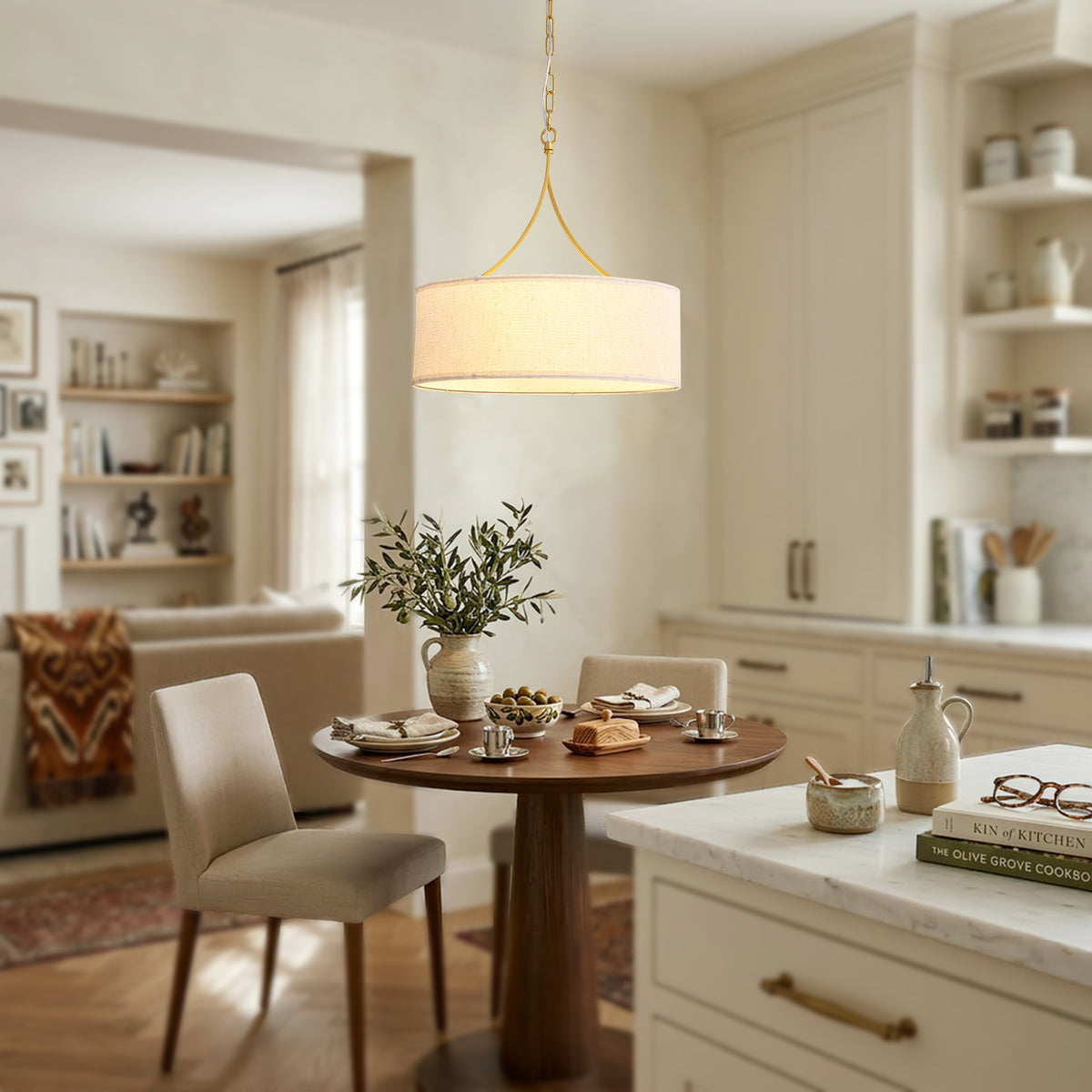3-Light Gold Drum Pendant Ceiling Light