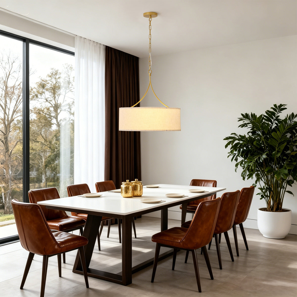 3-Light Gold Drum Pendant Ceiling Light