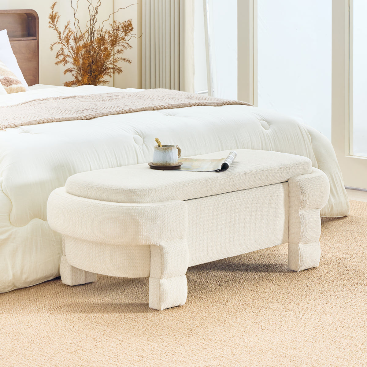 48.8" Chenille Storage Bench with Cushioned Seat