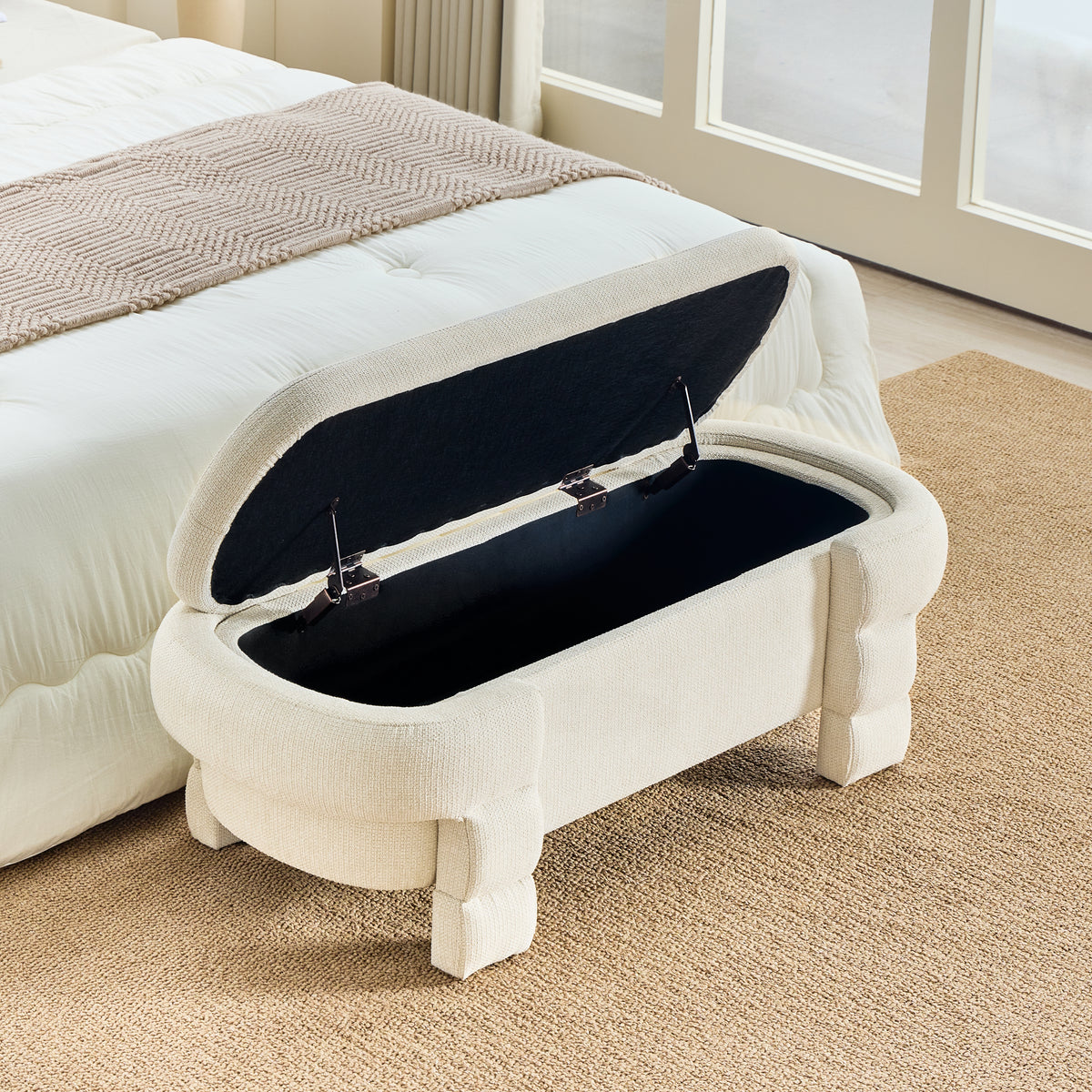 48.8" Chenille Storage Bench with Cushioned Seat