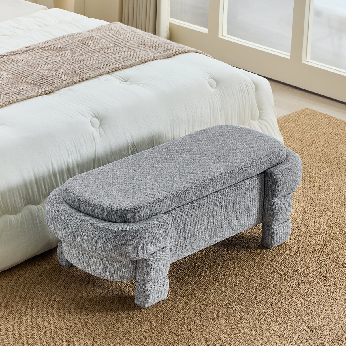 48.8" Chenille Storage Bench with Cushioned Seat