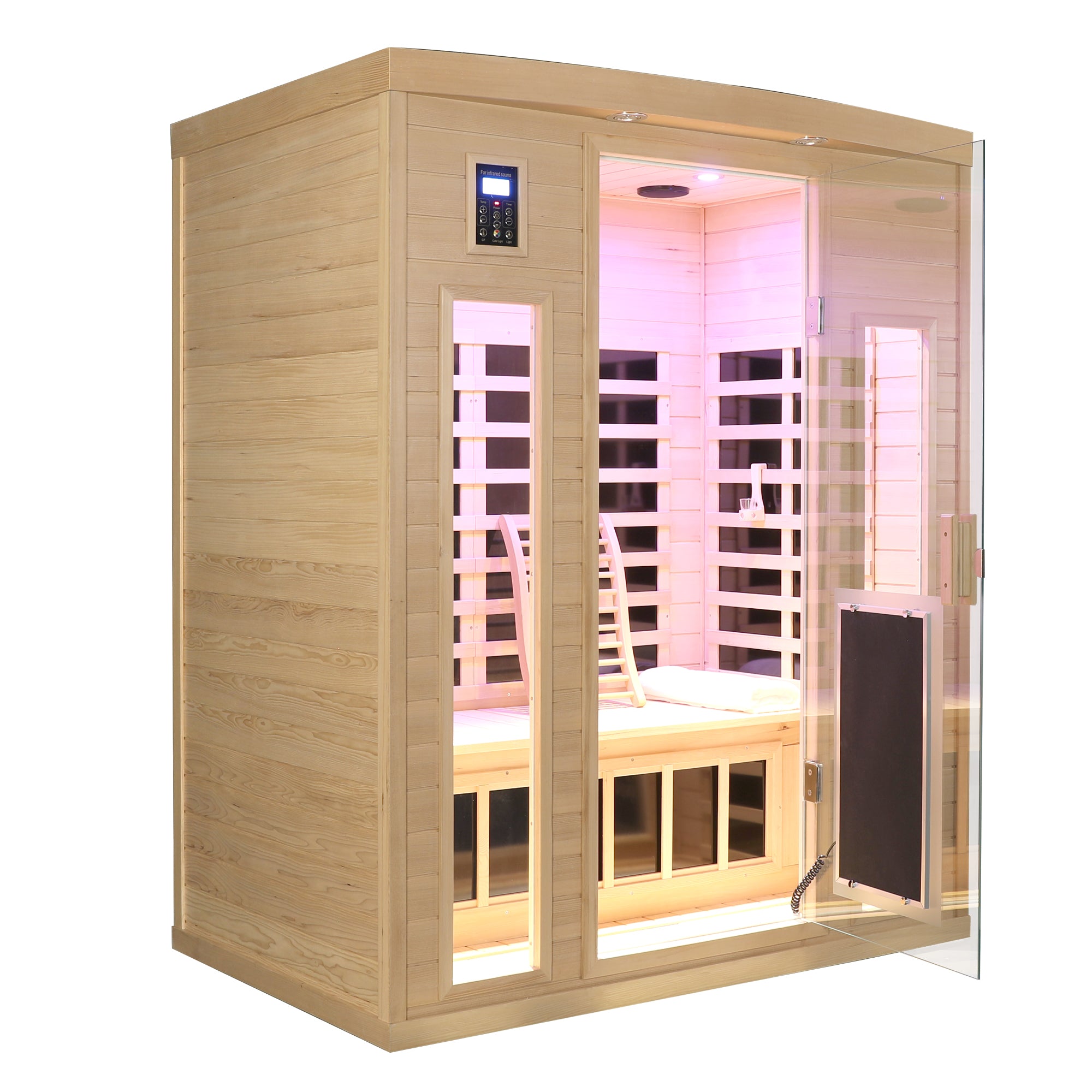 Premium Low EMF 3-Person Hemlock Infrared Sauna – Heated Glass Door Design