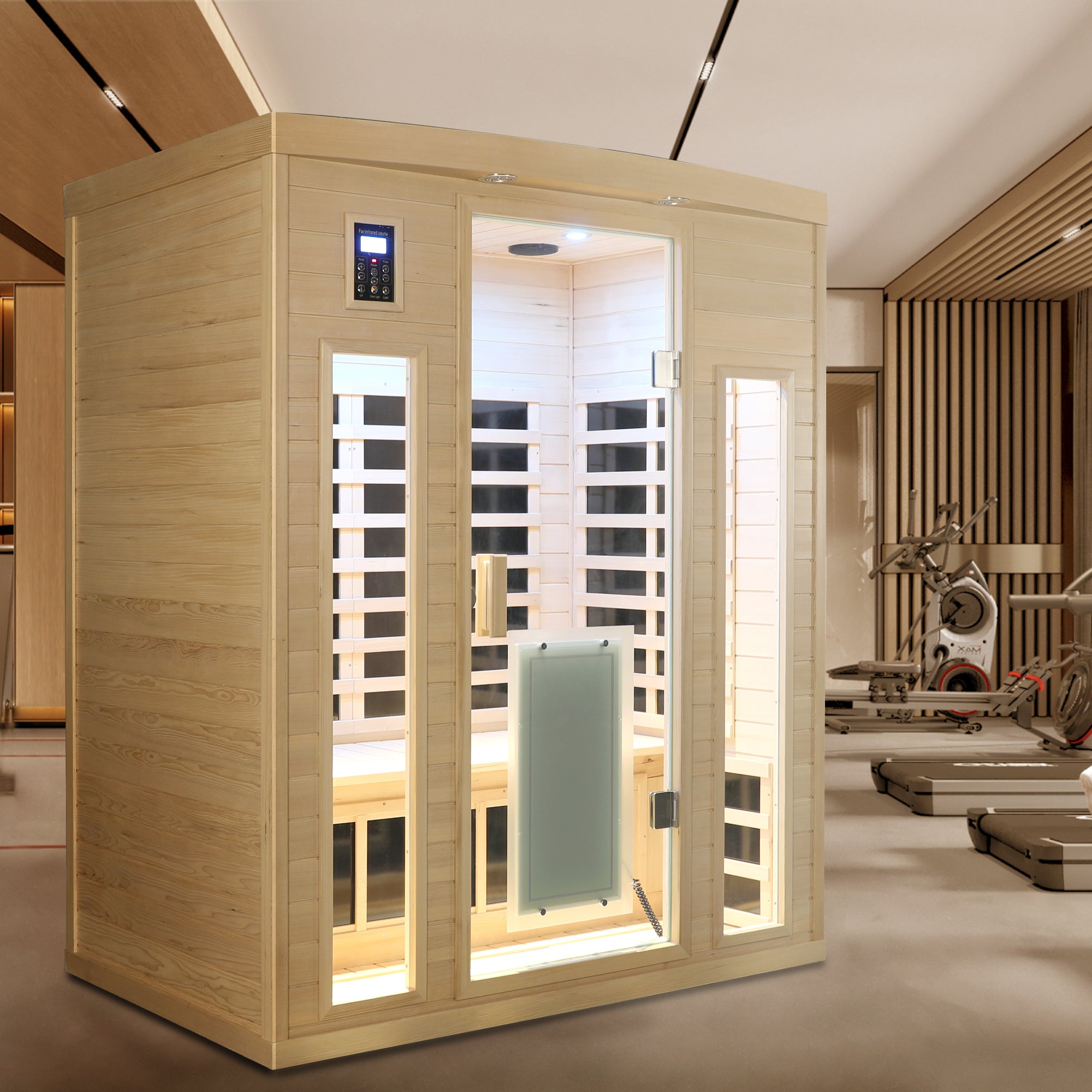 Premium Low EMF 3-Person Hemlock Infrared Sauna – Heated Glass Door Design
