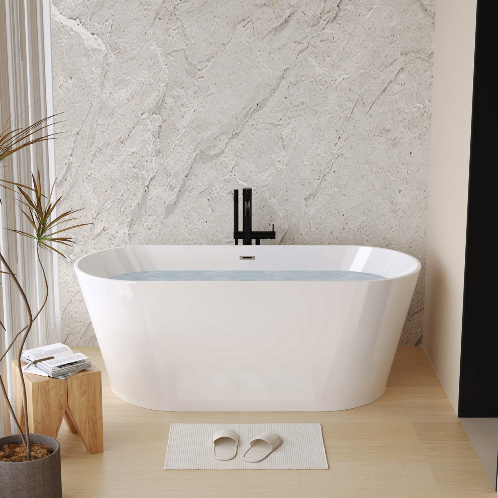 67" Acrylic Freestanding Bathtub – Gloss White, Chrome Drain, cUPC Certified