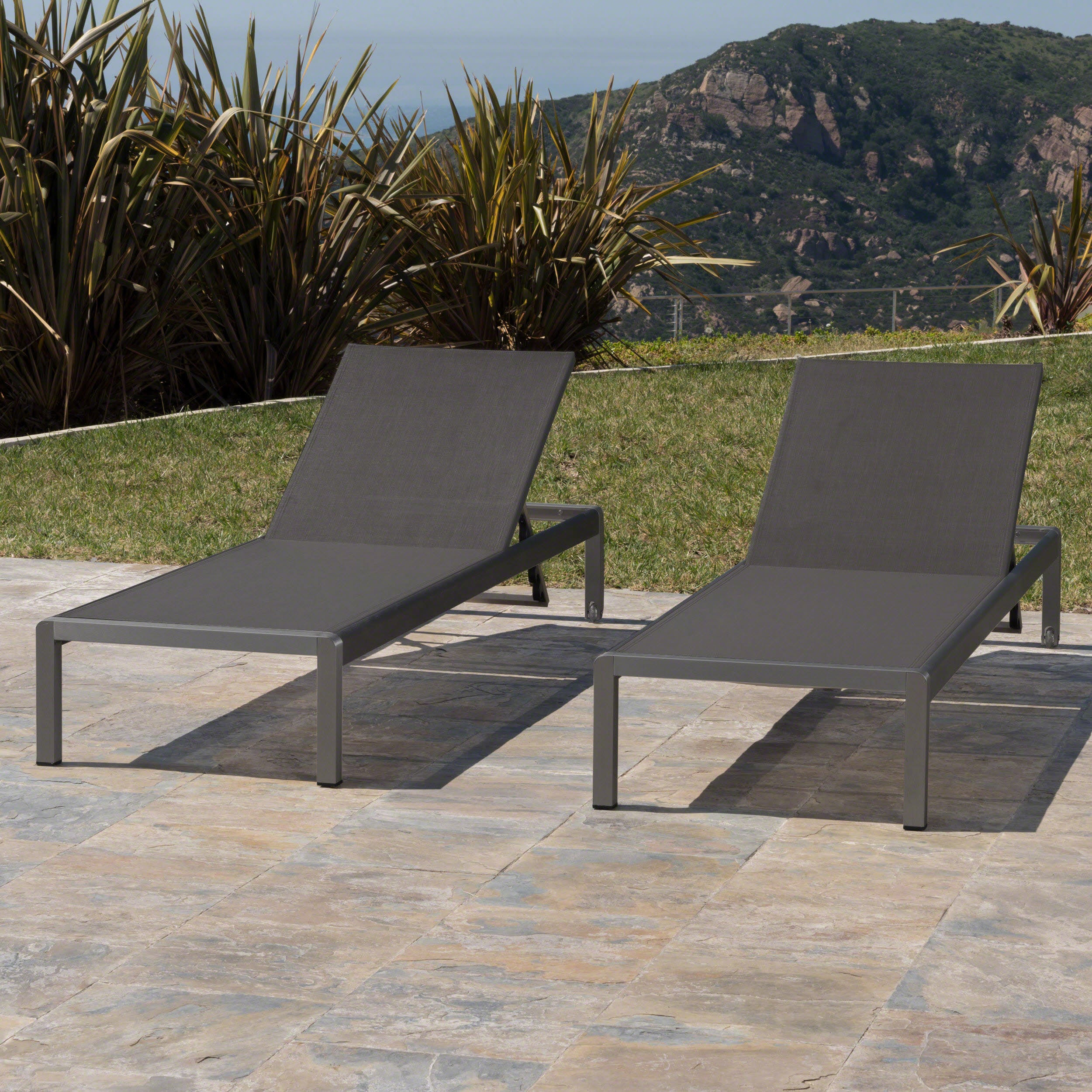 **Cape Coral Gray Chaise Lounge Chairs – Comfortable Outdoor Reclining Chairs, Set of 2**
