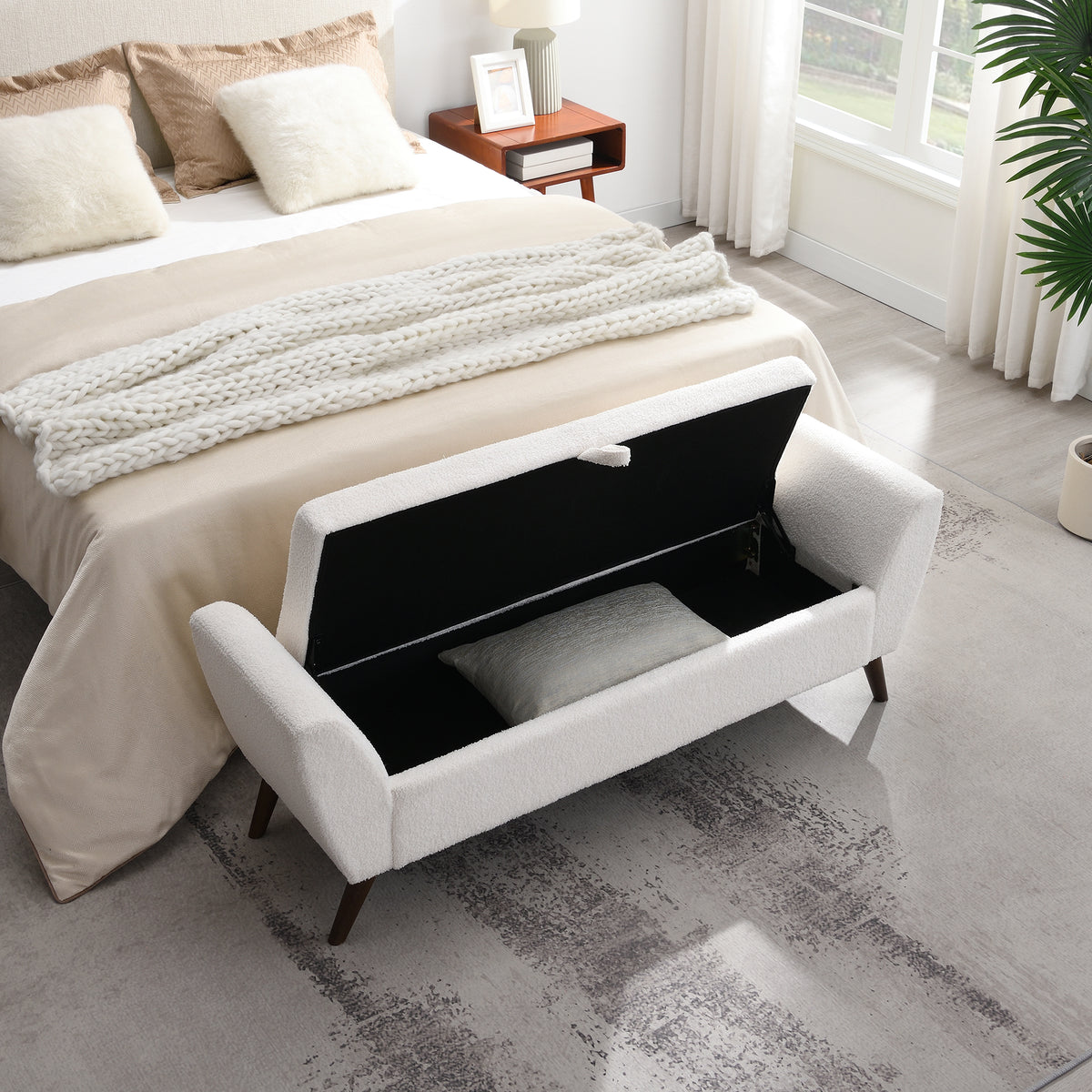 60" Teddy Cream Storage Bench