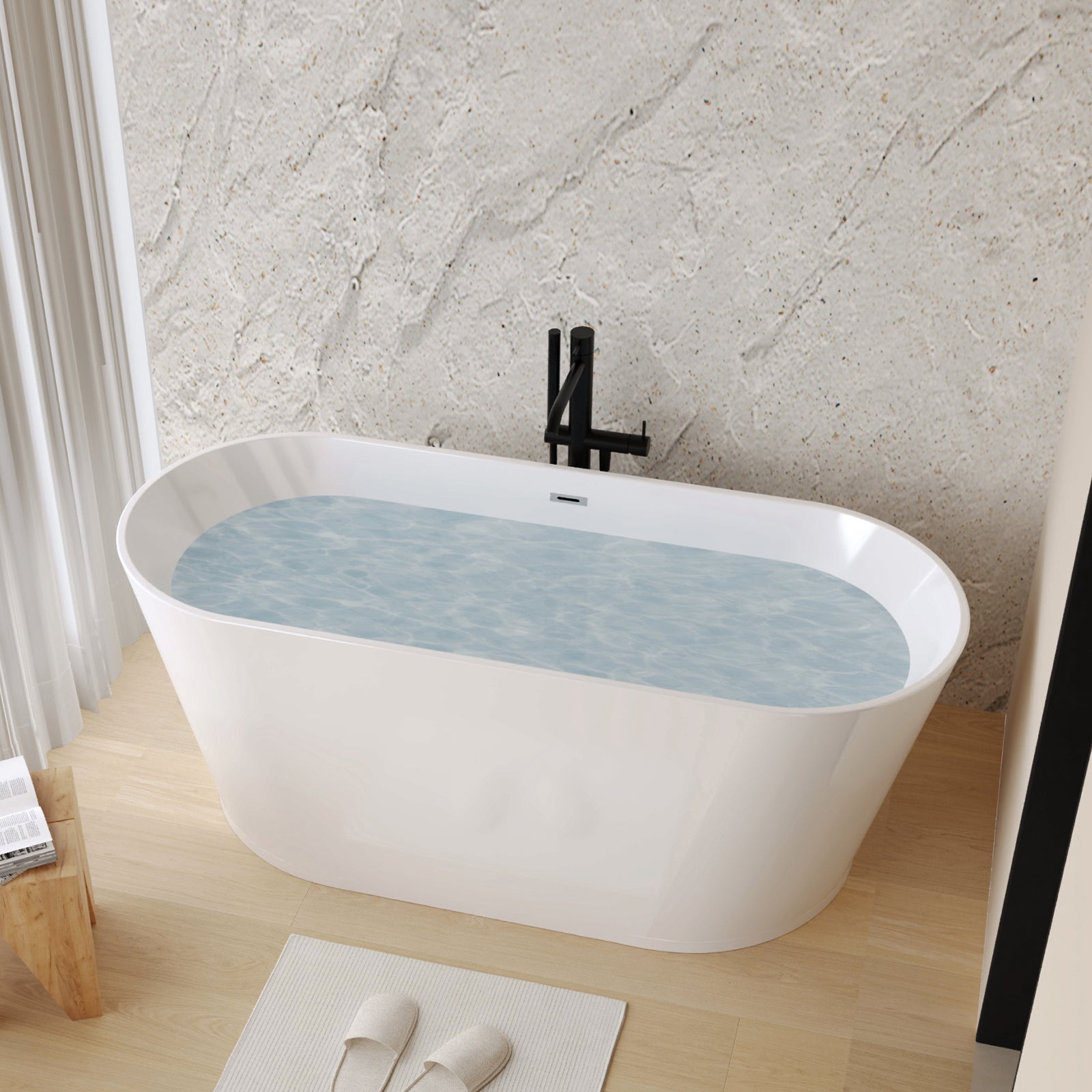 67" Acrylic Freestanding Bathtub – Gloss White, Chrome Drain, cUPC Certified