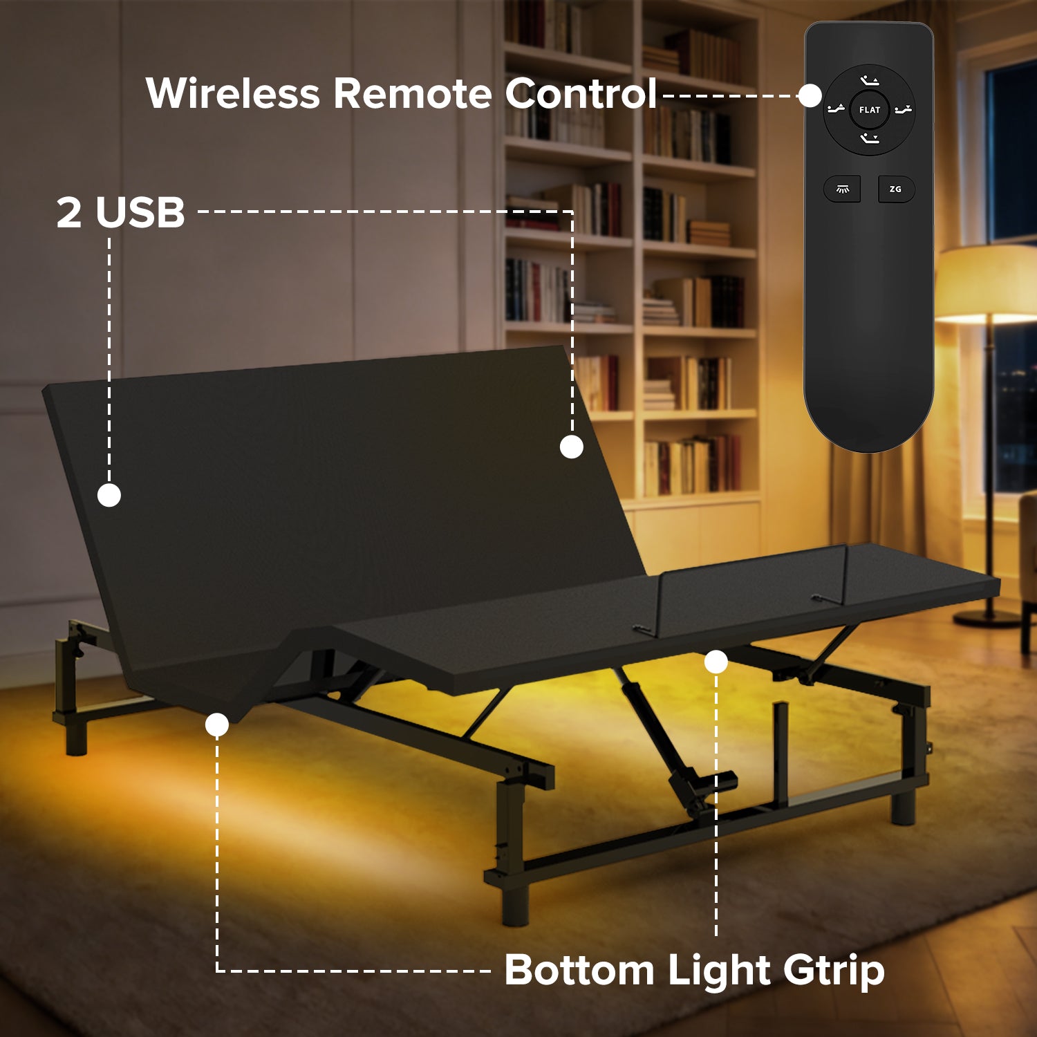 Adjustable Bed Base Frame – King / Queen Size Zero Gravity with USB & Nightlight