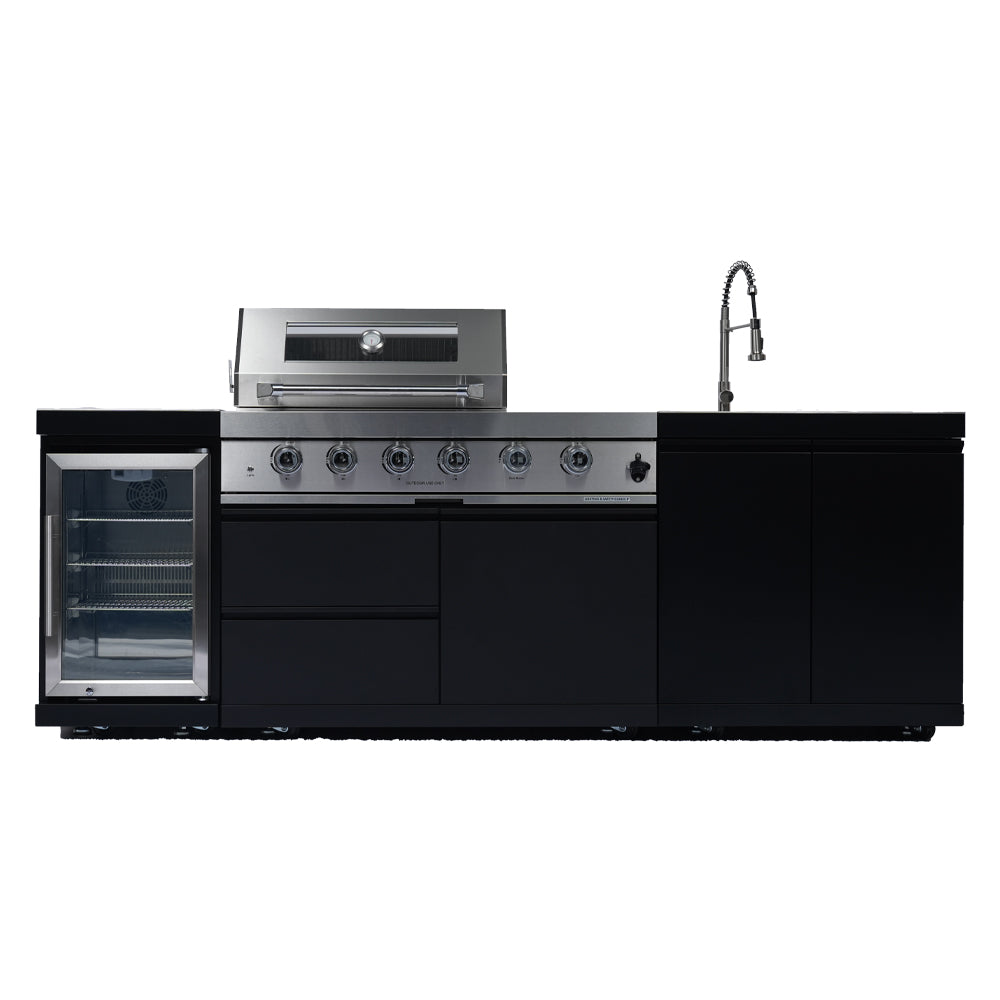 98" 4-Burner 72,000 BTU Stainless Steel Outdoor Kitchen Island Grill with Wine Cooler, Rotisserie & Storage