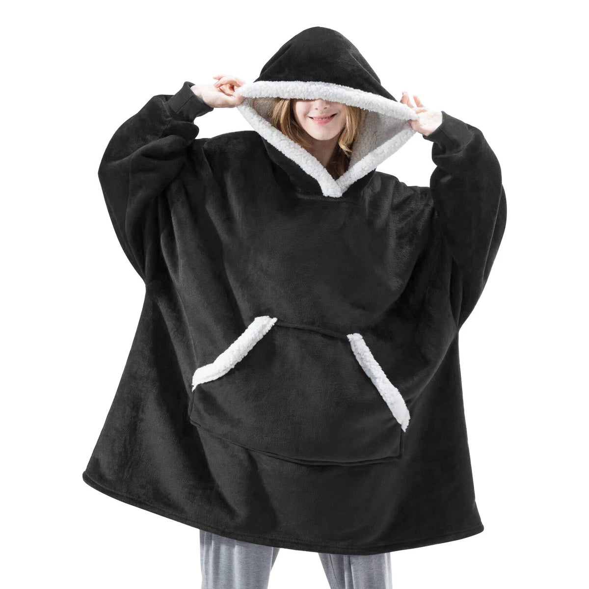 Oversized Hooded Wearable Blanket with Sleeves
