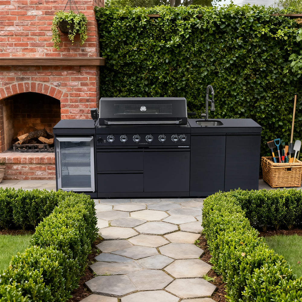 43" 6-Burner Stainless Steel Outdoor Kitchen Island Grill with Wine Cooler, Sink & Rotisserie Kit