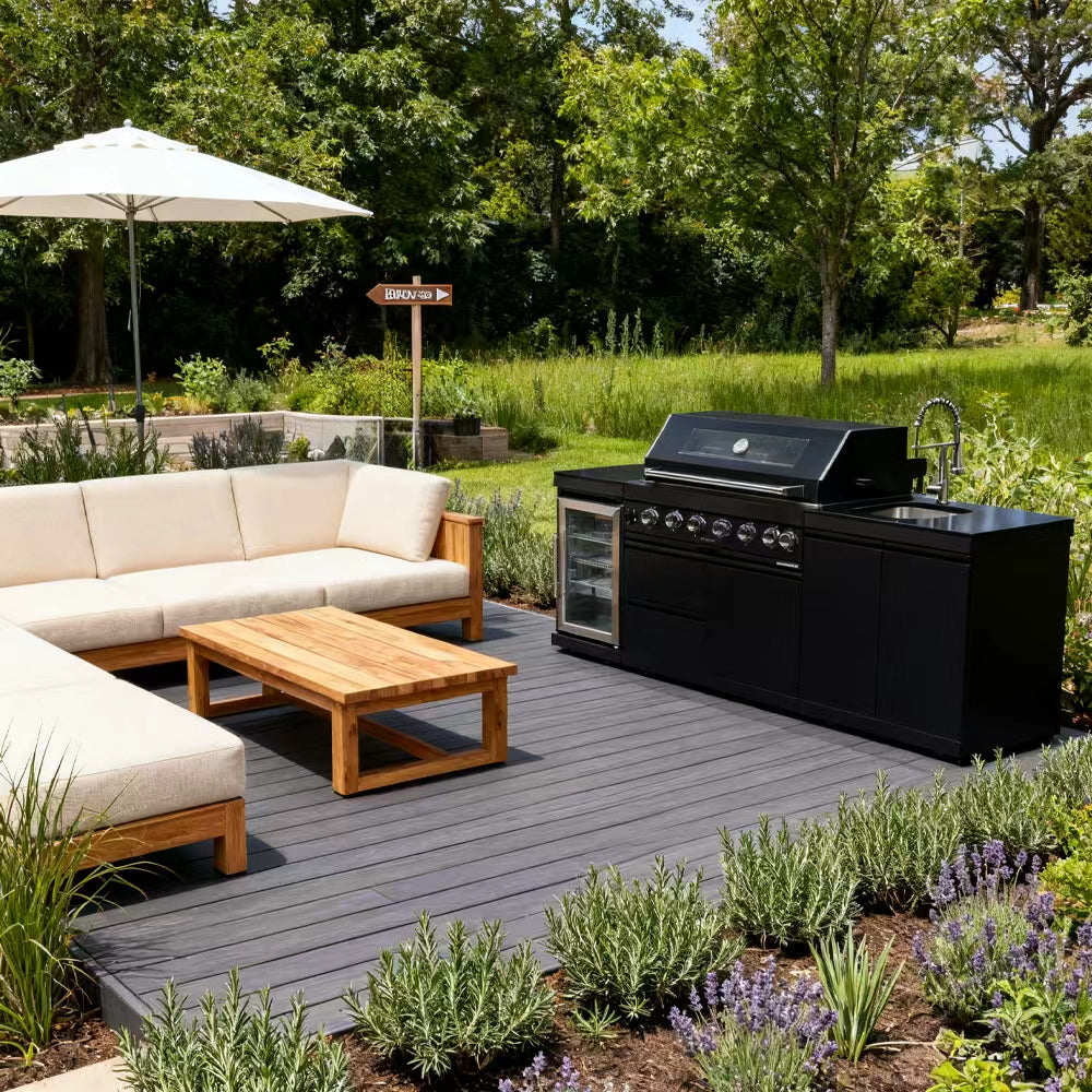 43" 6-Burner Stainless Steel Outdoor Kitchen Island Grill with Wine Cooler, Sink & Rotisserie Kit