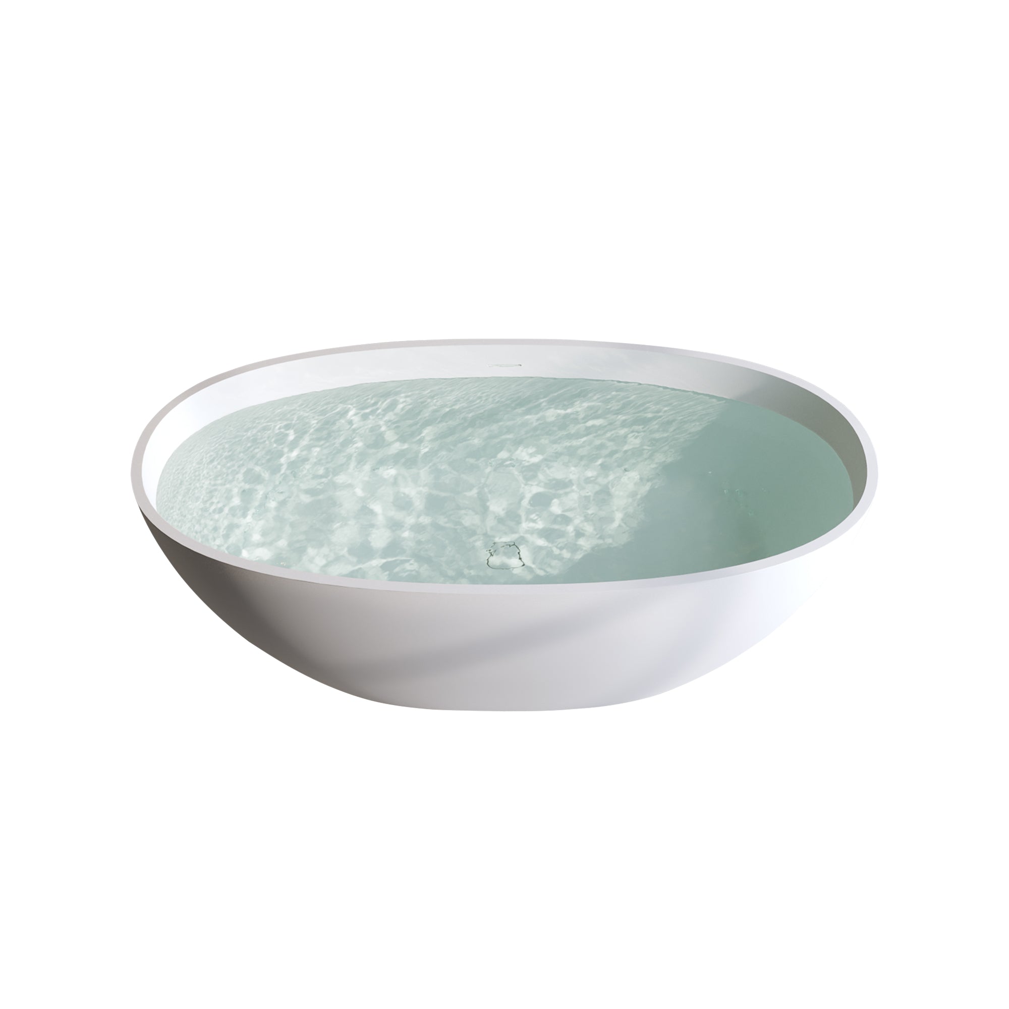 59" Matte White Solid Surface Freestanding Soaking Tub – Stone Resin Oval Bathtub with Thick Edge, Overflow & Pop-Up Drain