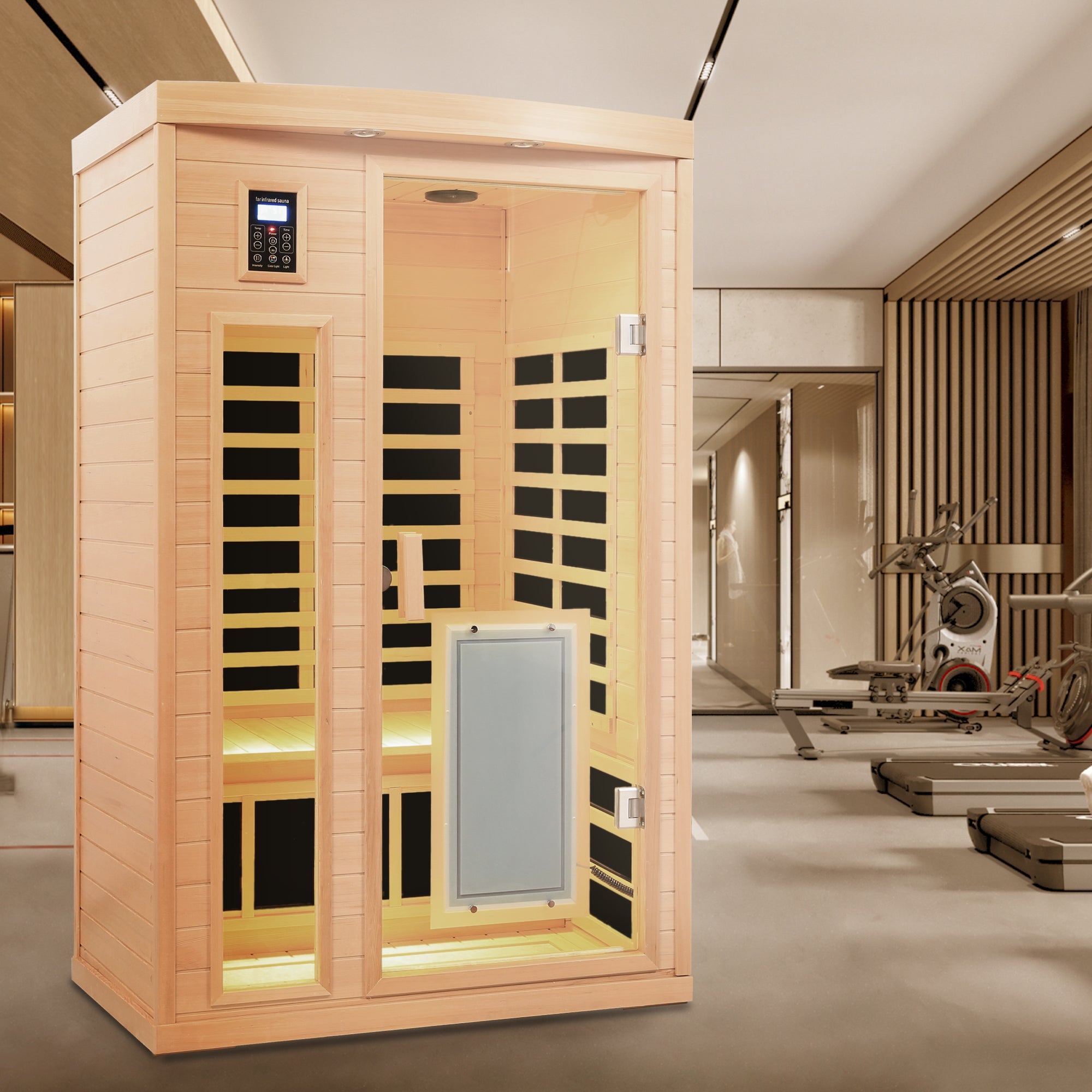Low EMF Hemlock Far-Infrared 2-Person Indoor Sauna with Glass Door Heater