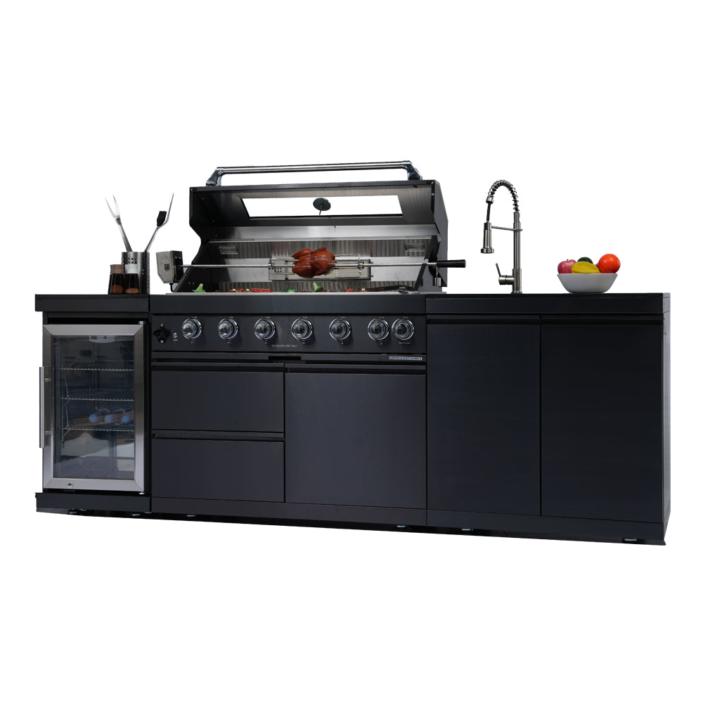 43" 6-Burner Stainless Steel Outdoor Kitchen Island Grill with Wine Cooler, Sink & Rotisserie Kit