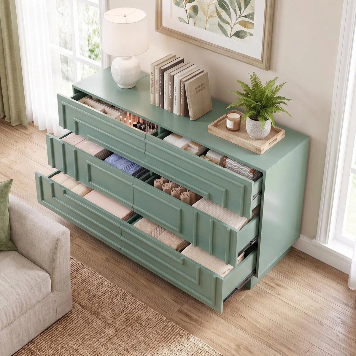 57.2" 6-Drawer Modern Dresser
