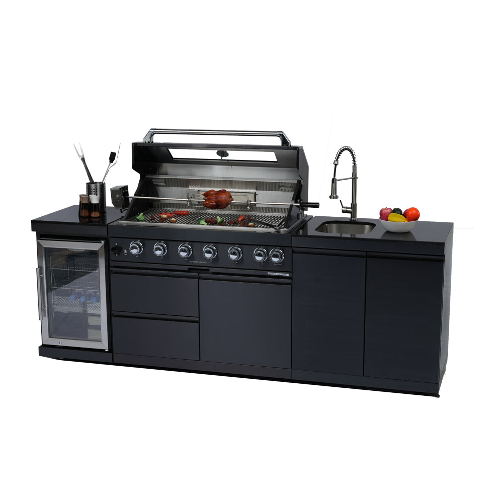 43" 6-Burner Stainless Steel Outdoor Kitchen Island Grill with Wine Cooler, Sink & Rotisserie Kit