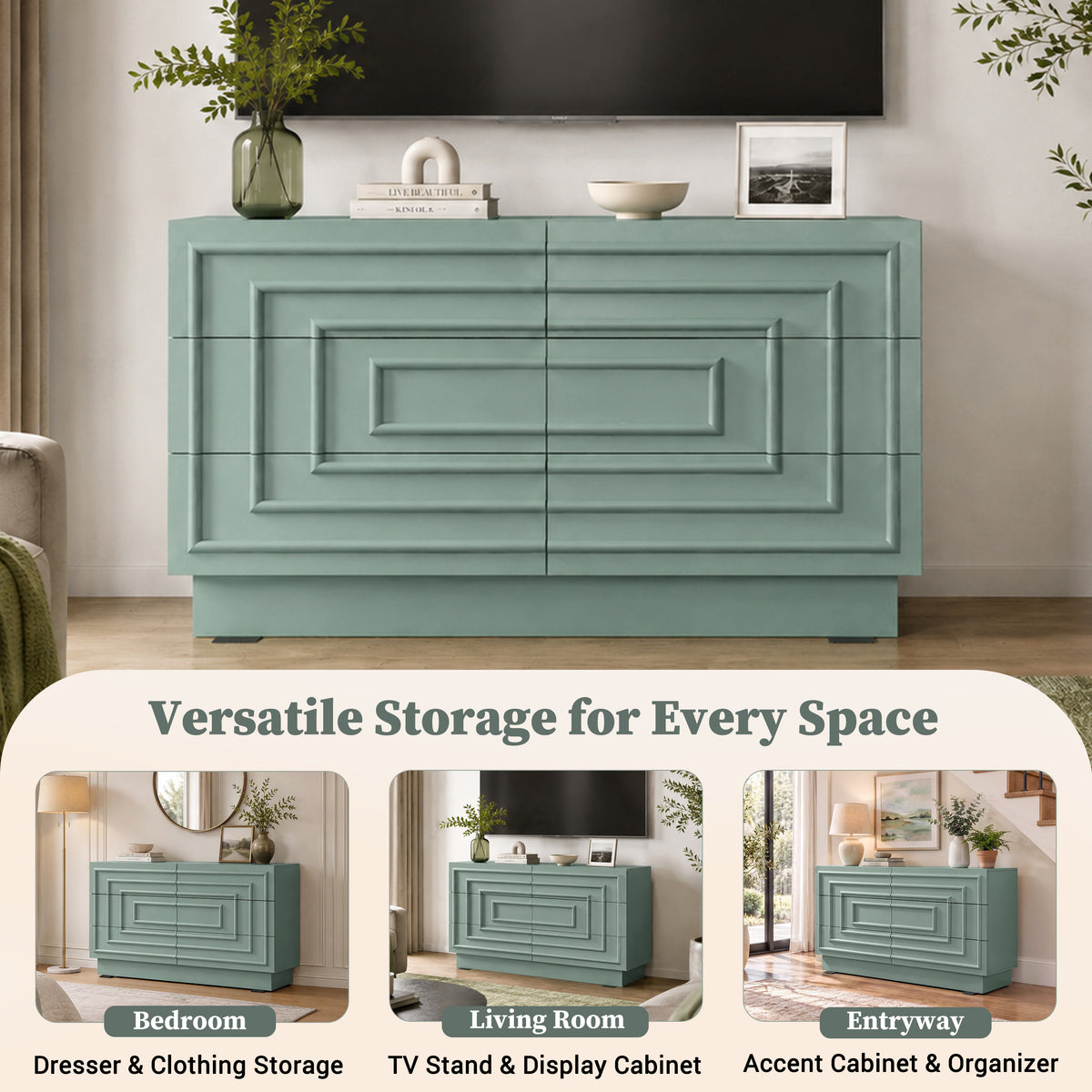57.2" 6-Drawer Modern Dresser