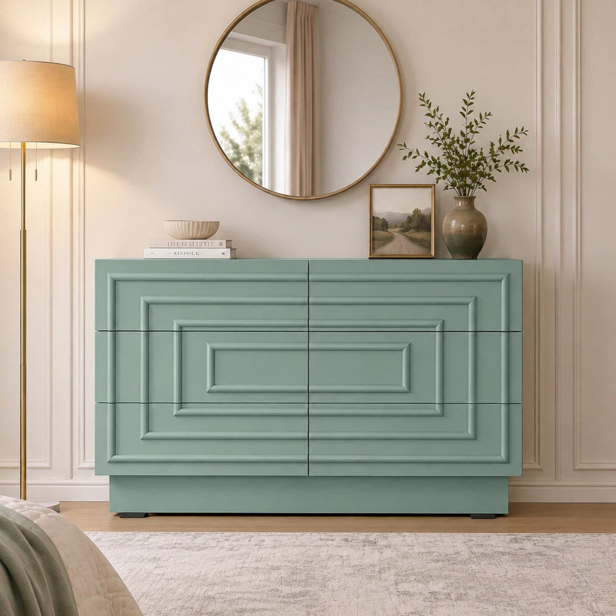 57.2" 6-Drawer Modern Dresser