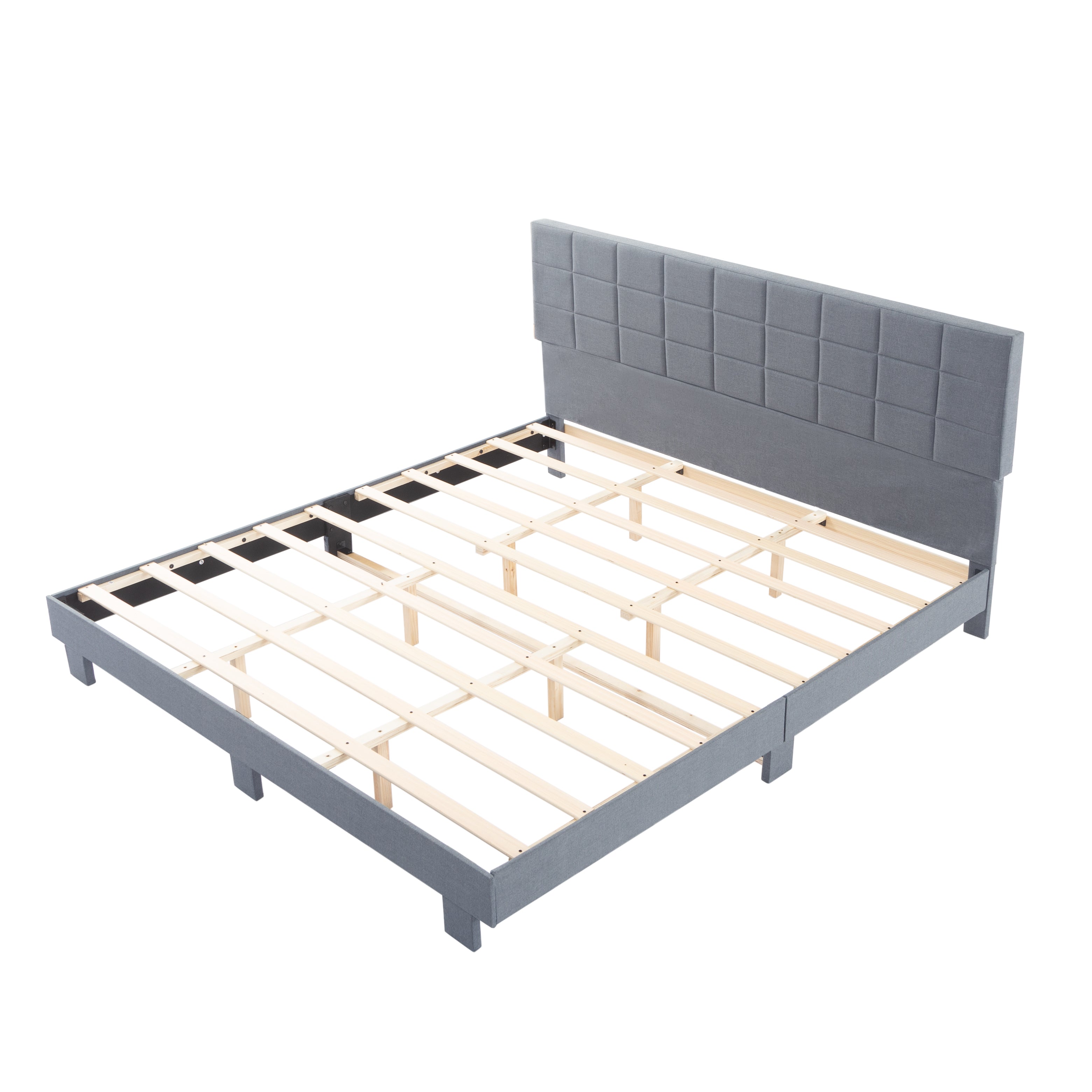 King Upholstered Platform Bed Frame – Tufted Headboard, Solid Wood Slats, Adjustable Height