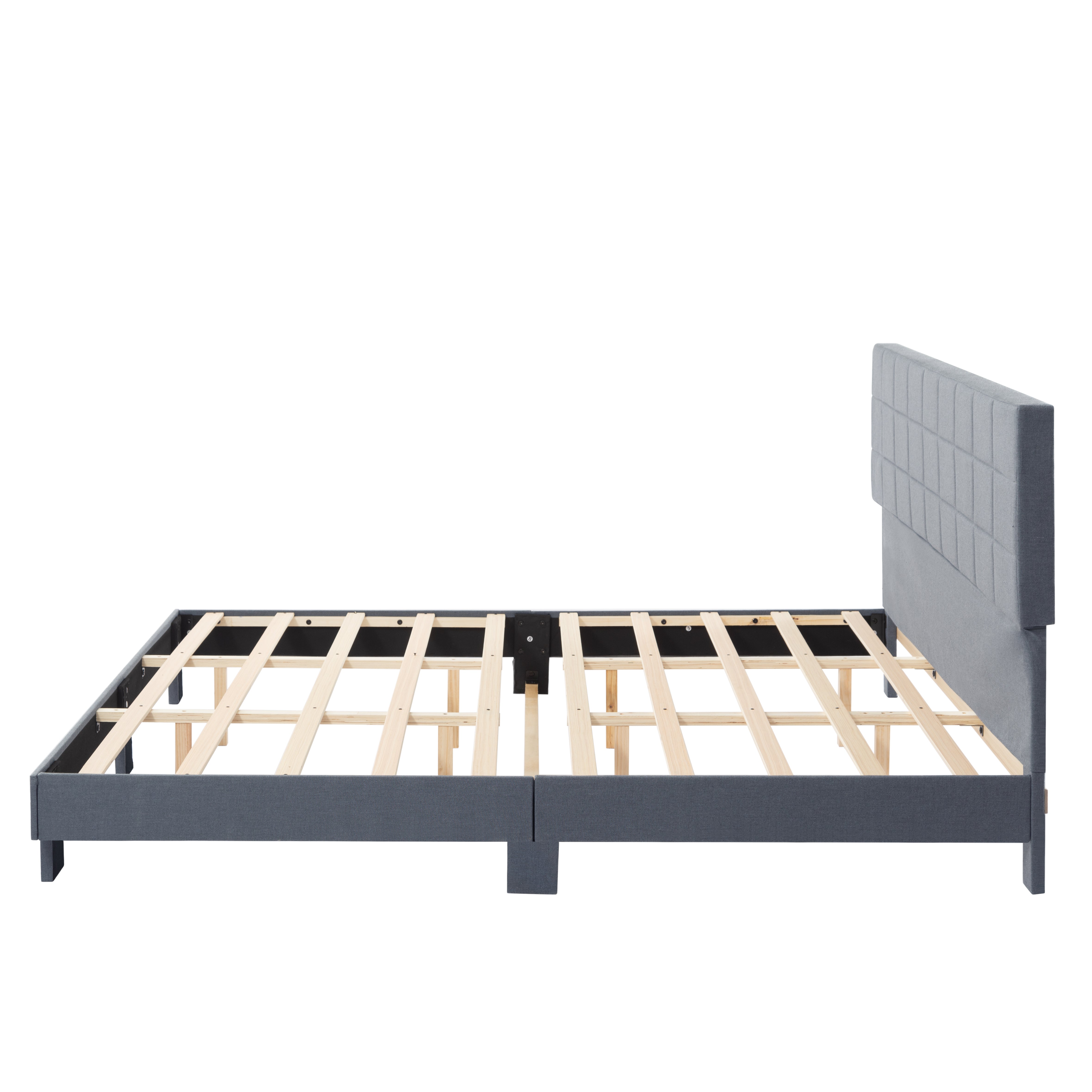 King Upholstered Platform Bed Frame – Tufted Headboard, Solid Wood Slats, Adjustable Height