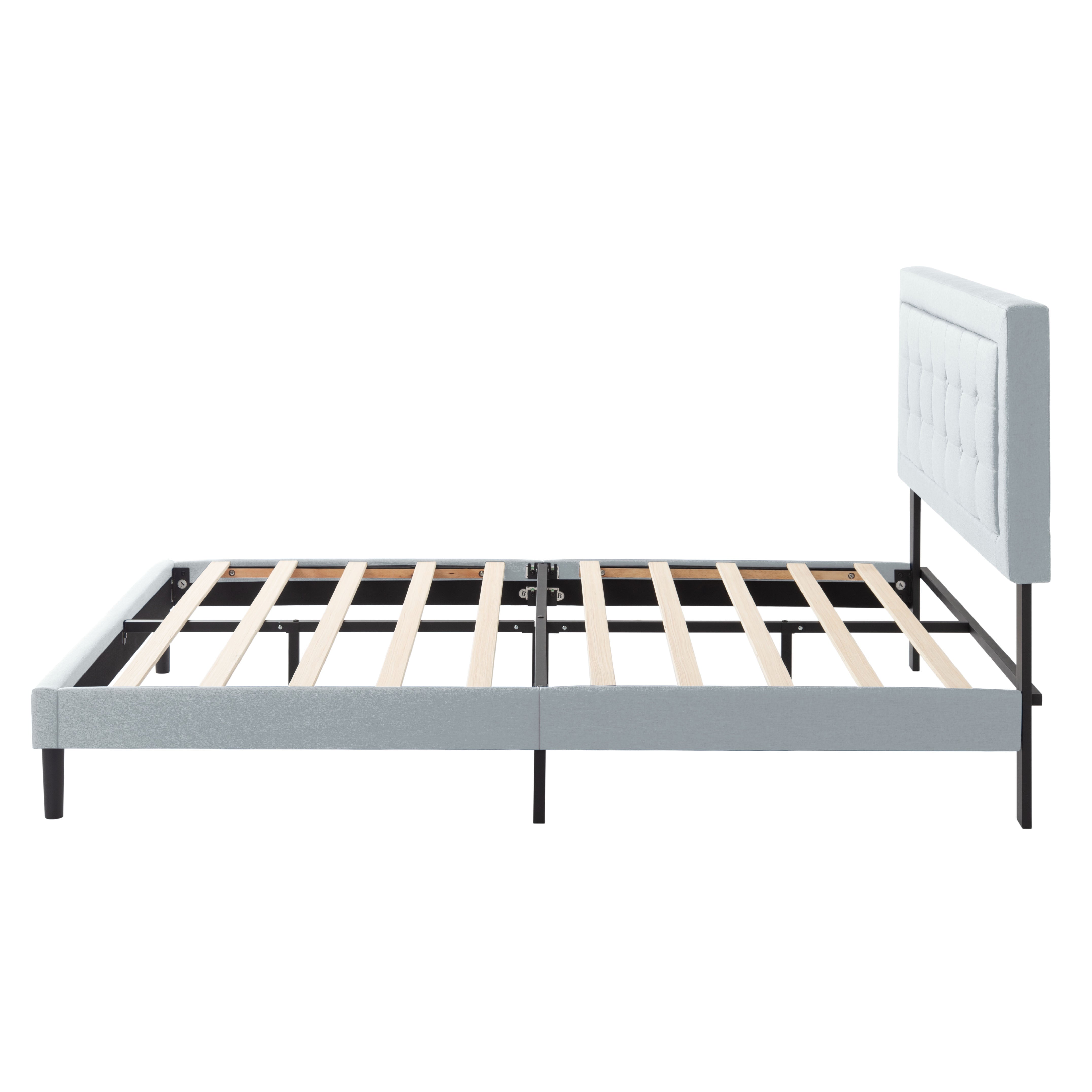 Queen Upholstered Platform Bed Frame – Easy Assembly, Light Gray