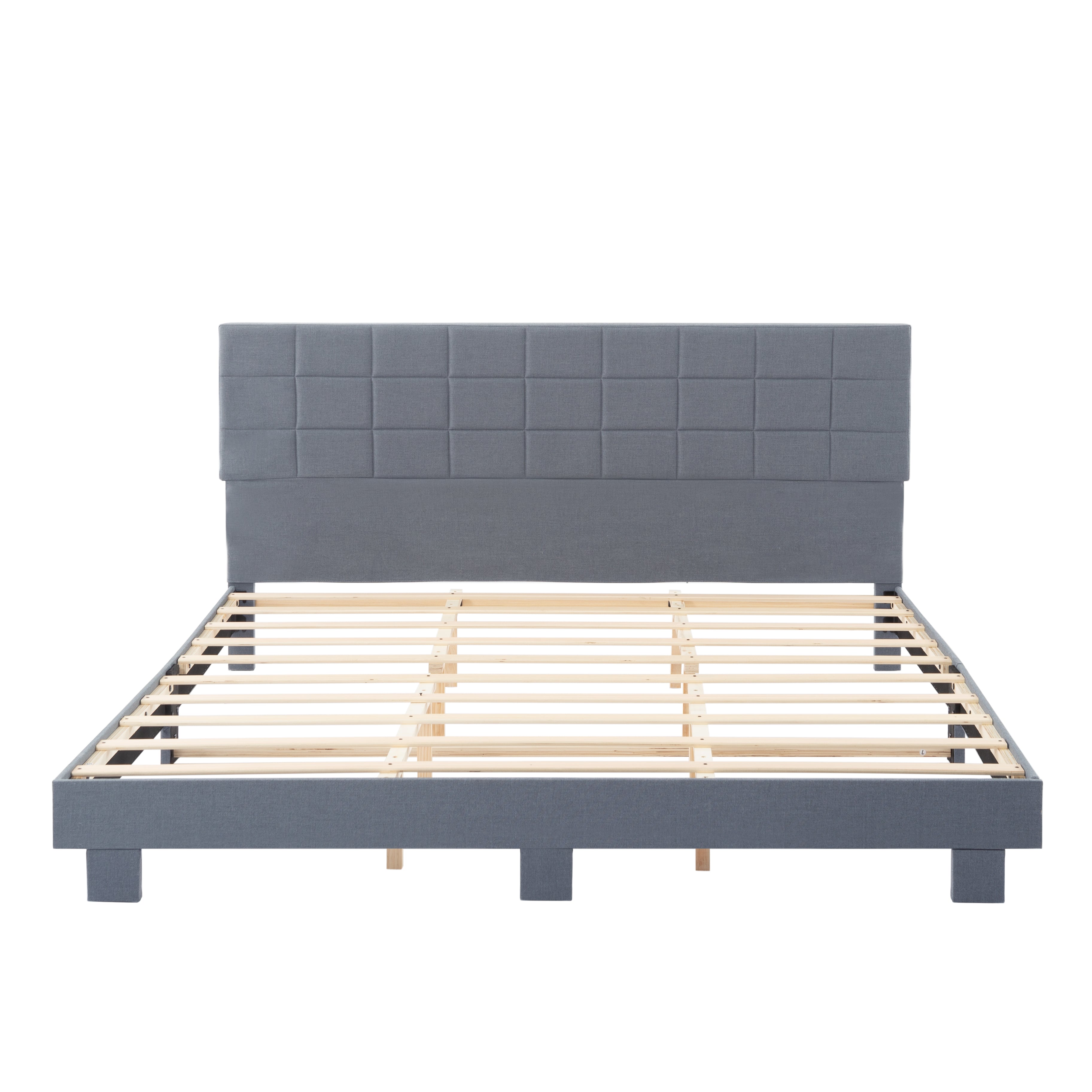 King Upholstered Platform Bed Frame – Tufted Headboard, Solid Wood Slats, Adjustable Height