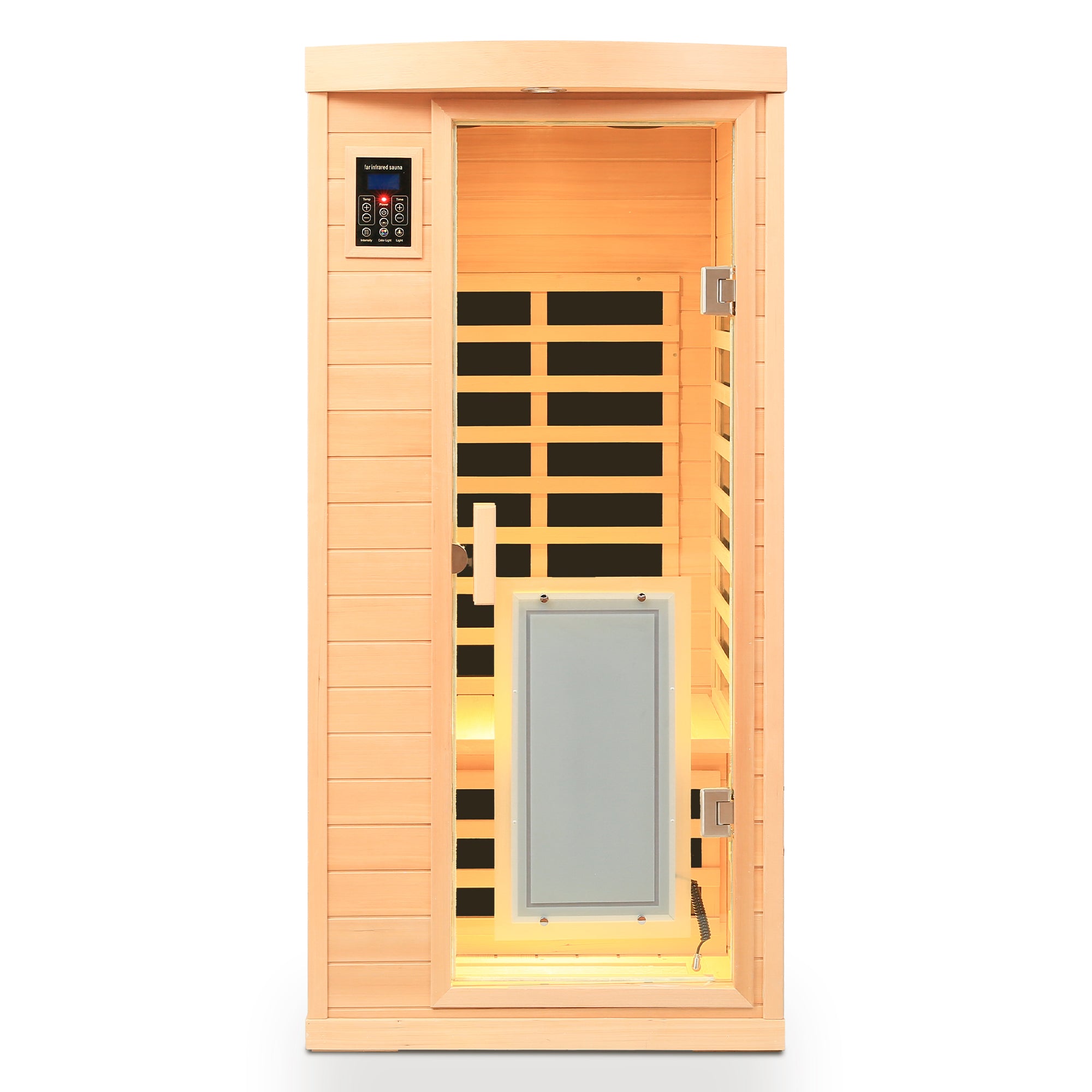 Low EMF 1-Person Hemlock Far-Infrared Indoor Sauna with Heated Glass Door